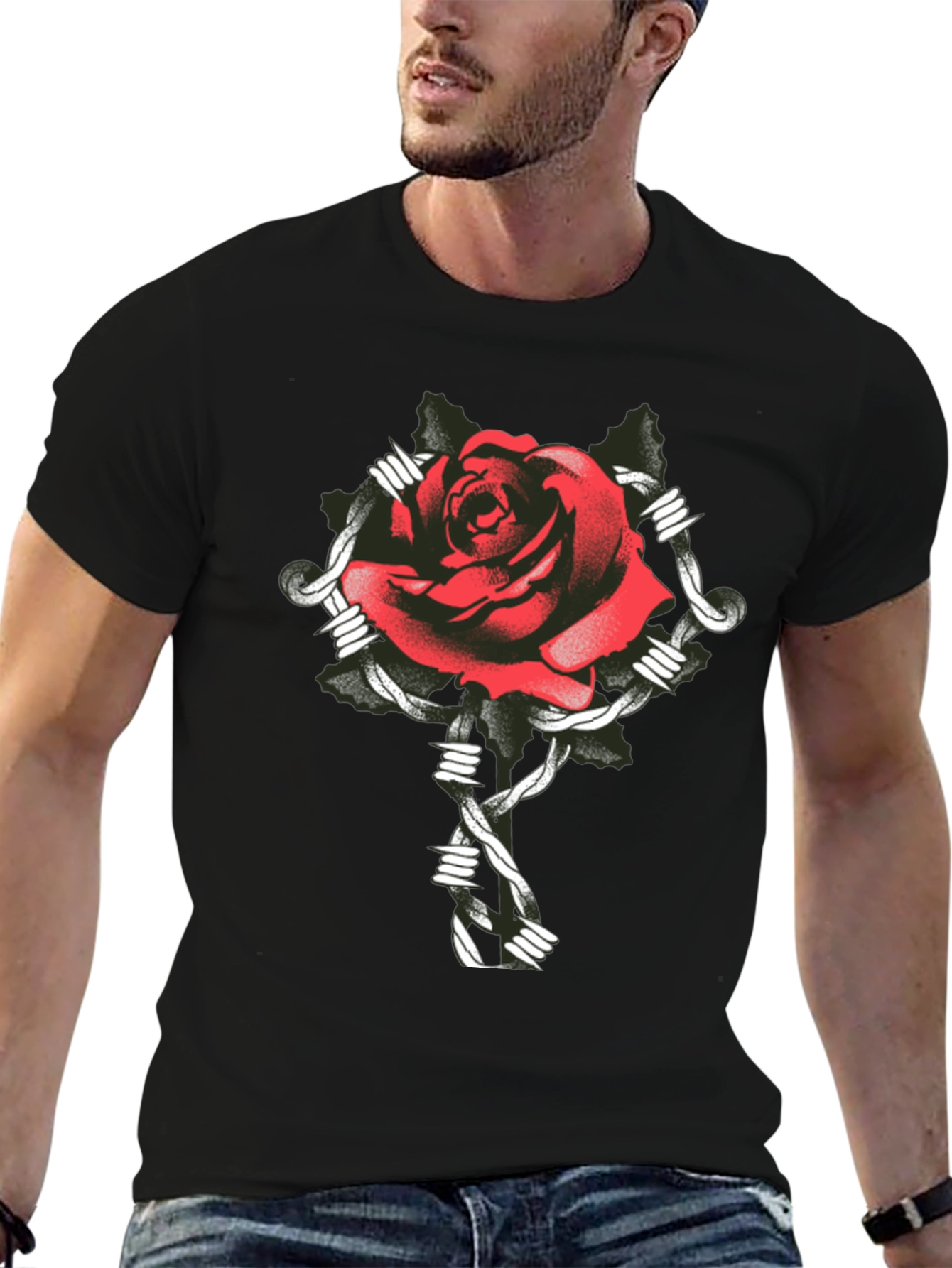 Rose and Barbed Wire Graphic Tee