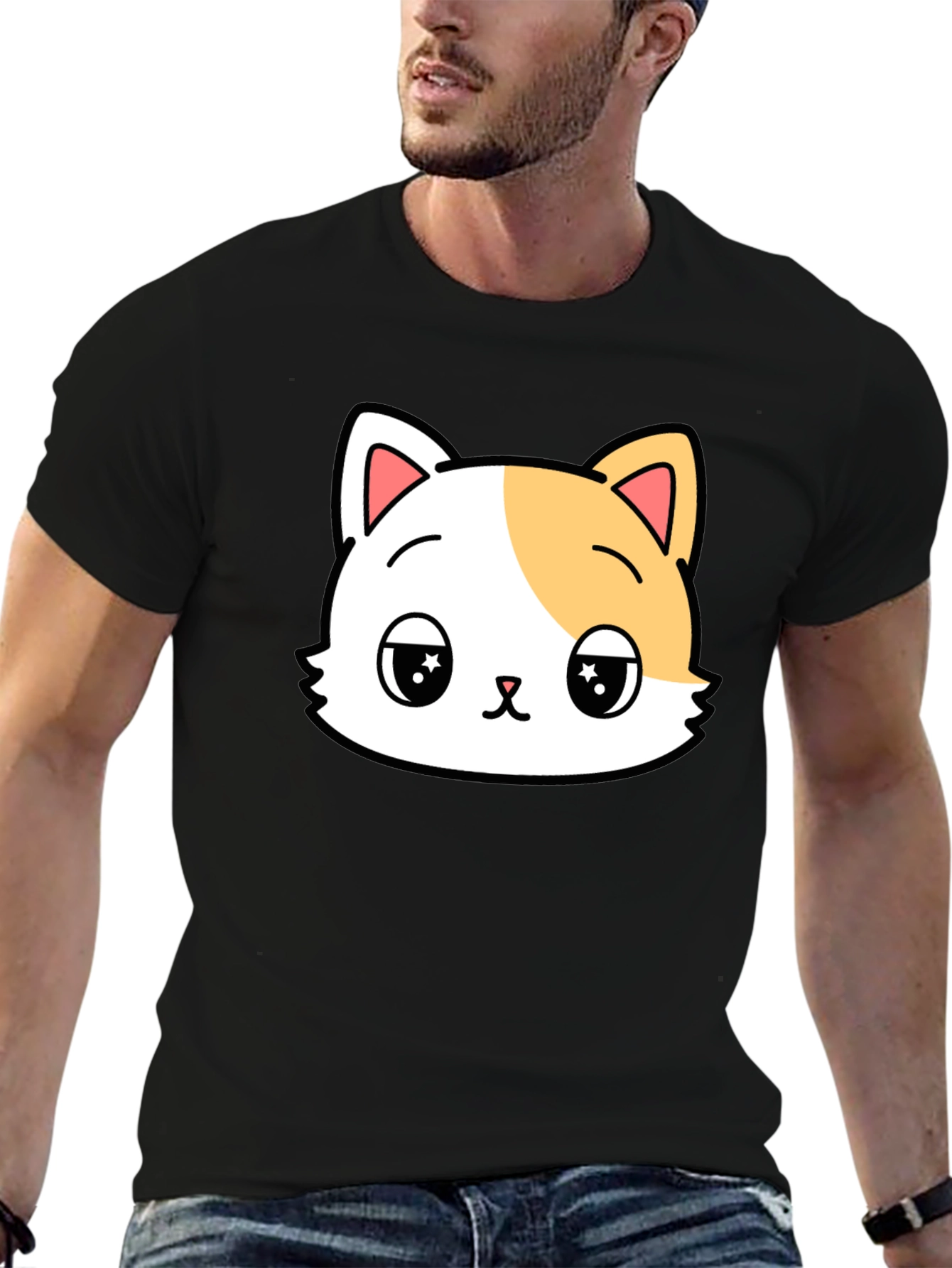 Cute Cartoon Cat Graphic Tee - Soft Cotton Blend