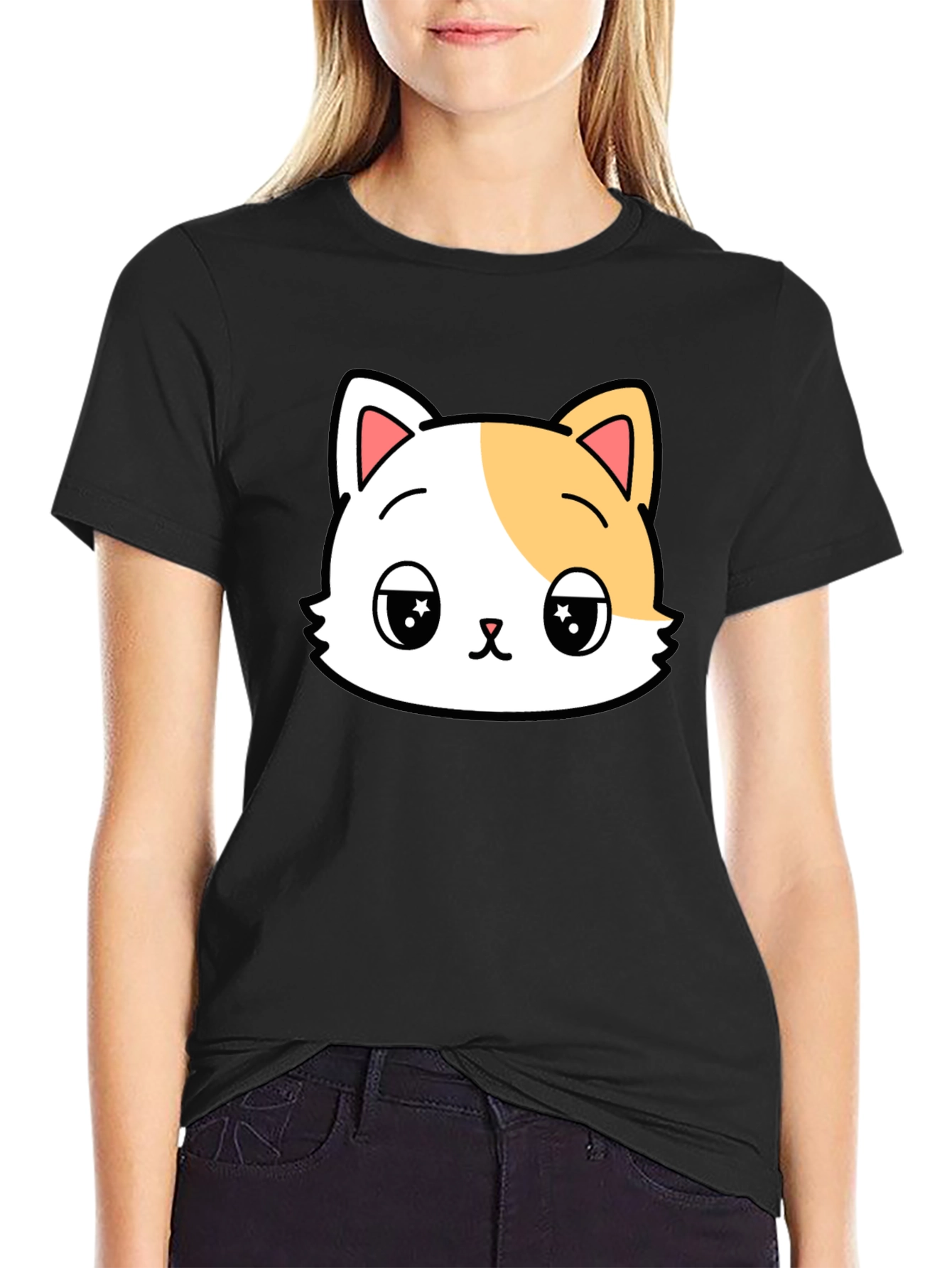 Cute Cartoon Cat Graphic Tee - Soft Cotton Blend