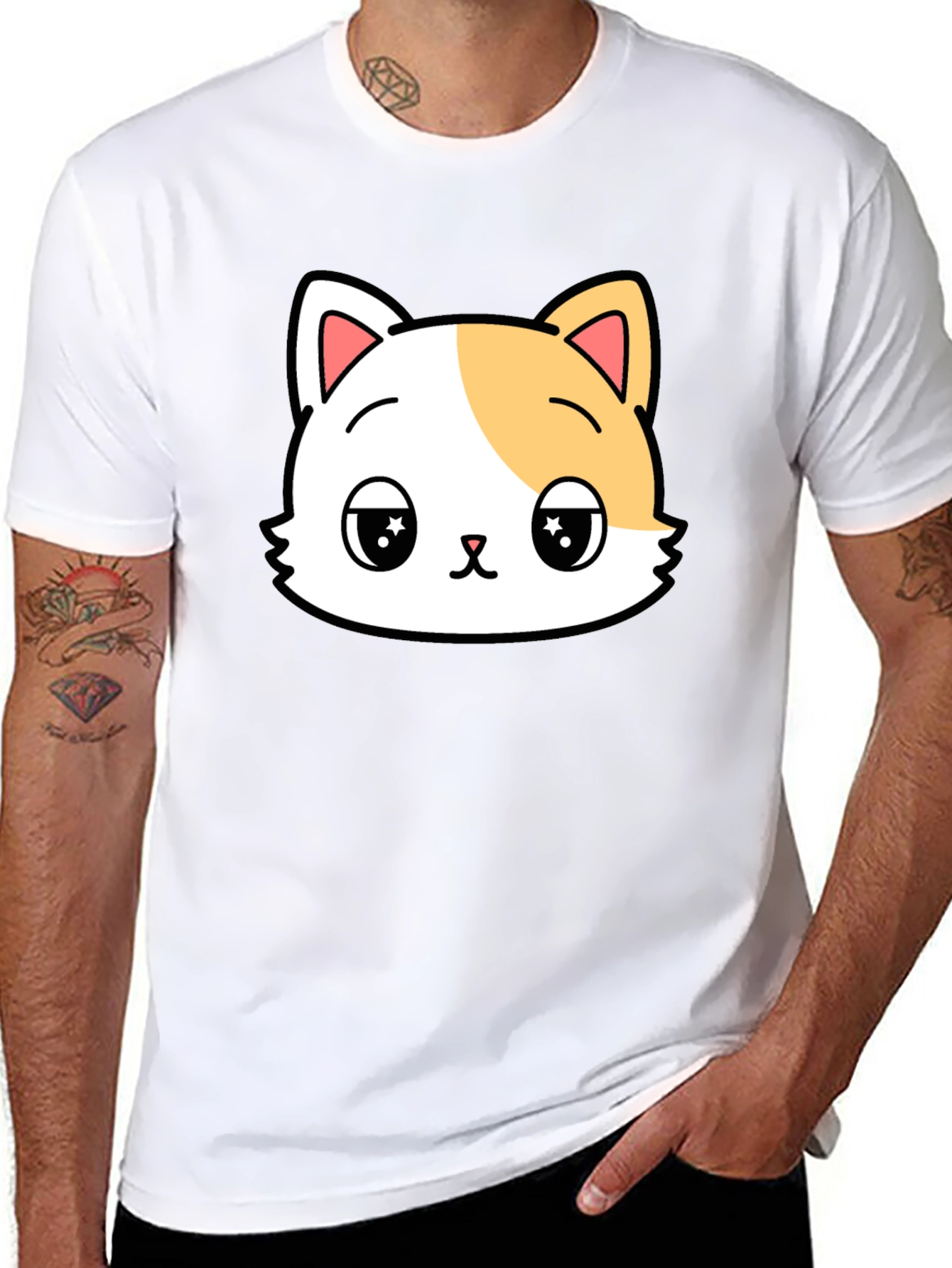 Cute Cartoon Cat Graphic Tee - Soft Cotton Blend