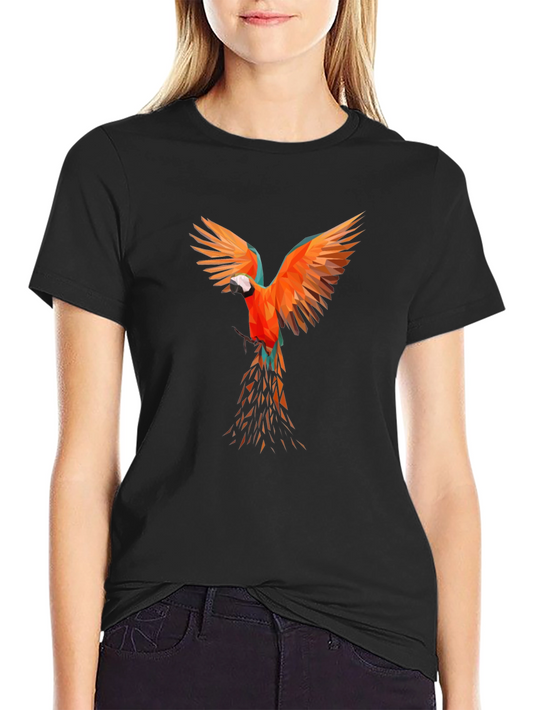 Geometric Parrot Print Black T-Shirt