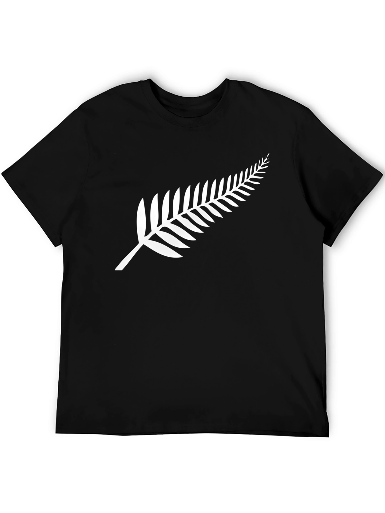 Black T-Shirt with White Fern Print