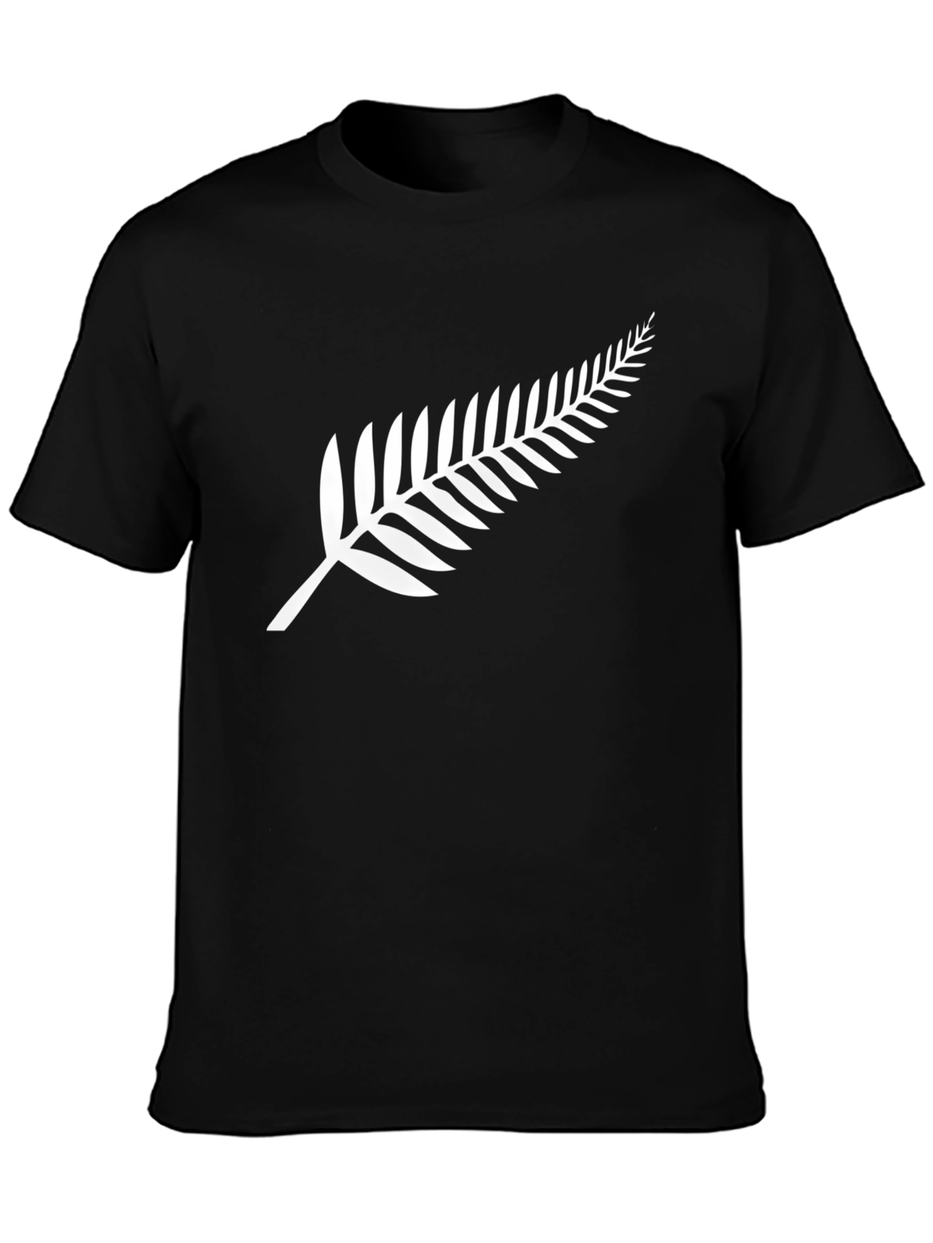 Black T-Shirt with White Fern Print