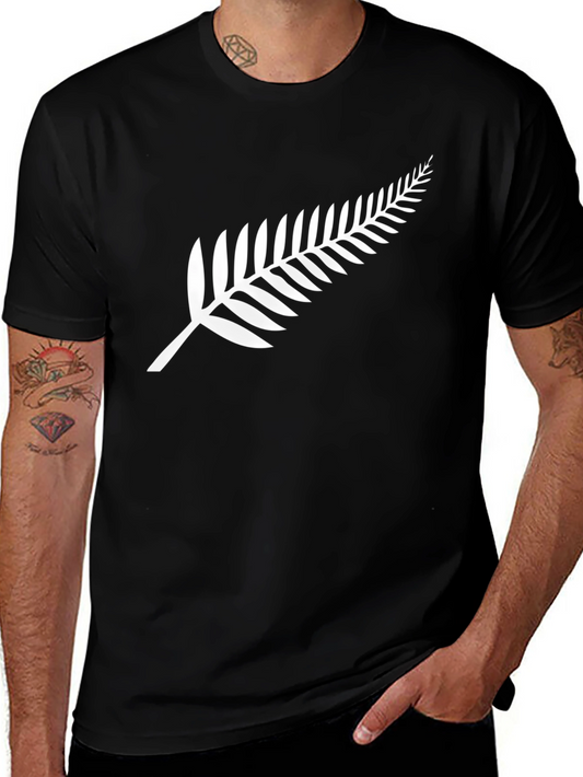 Black T-Shirt with White Fern Print