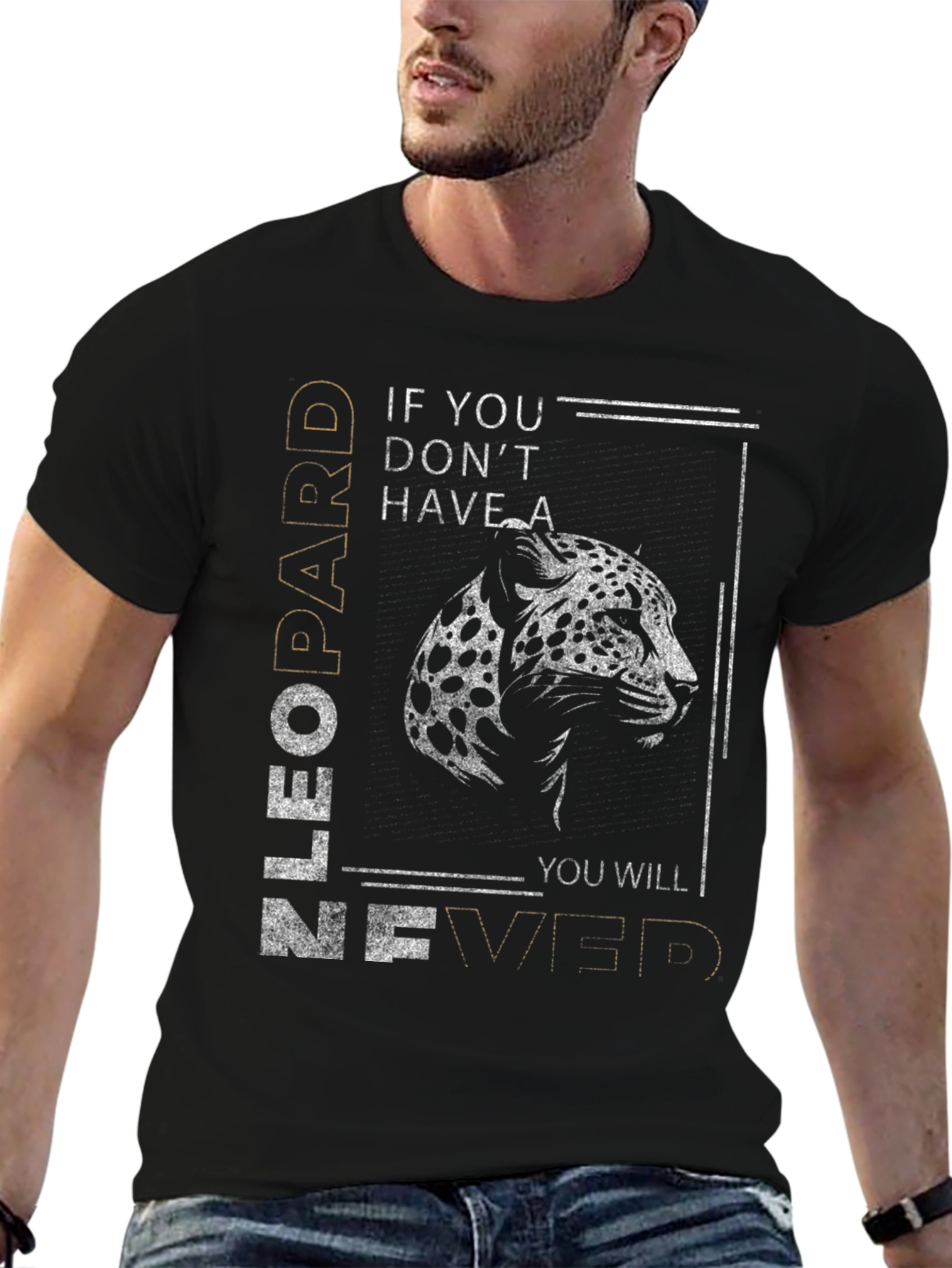 Leopard Graphic Tee - Never Give Up