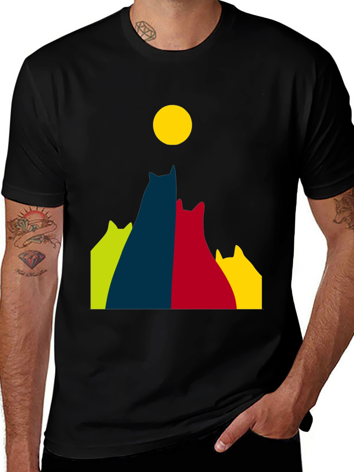 Cats Under Moon Graphic Tee - Black