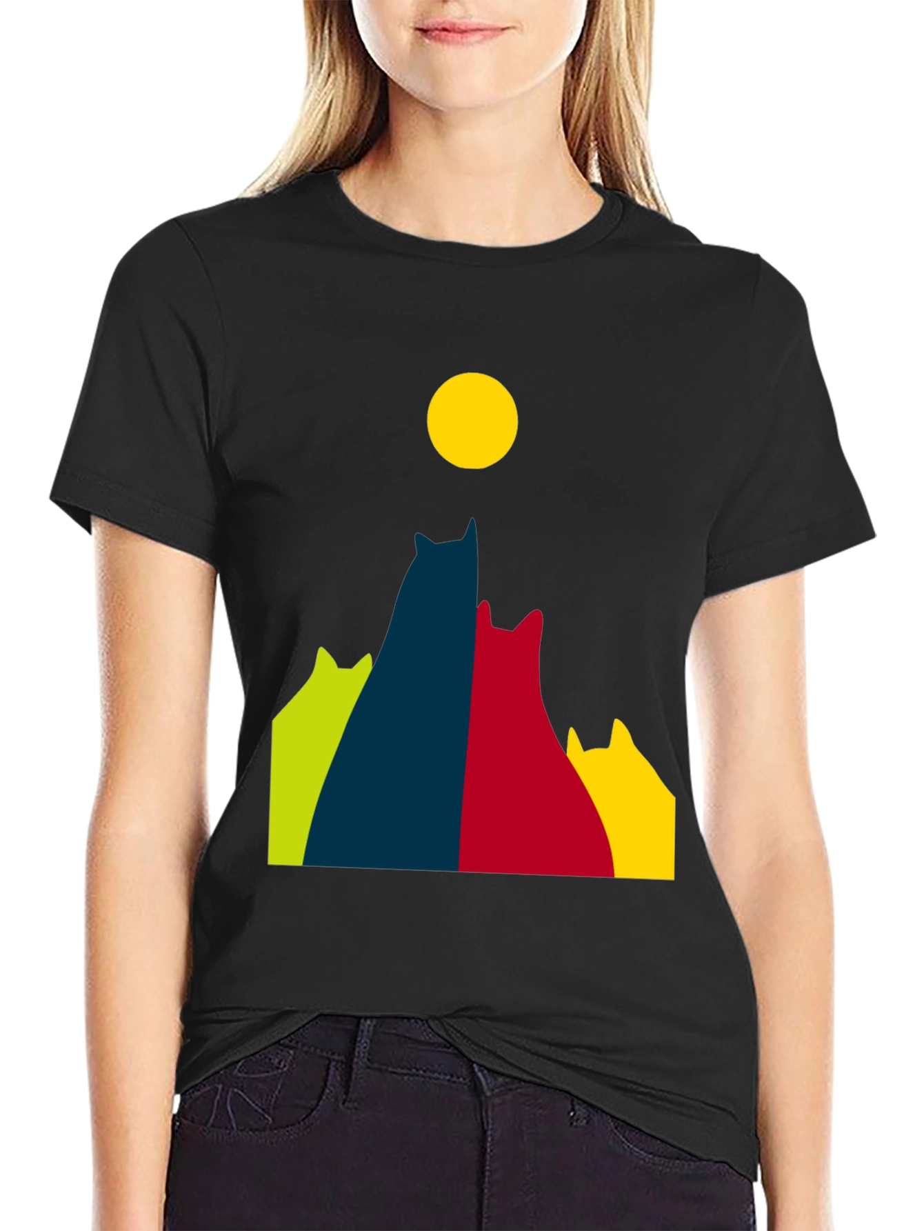 Cats Under Moon Graphic Tee - Black