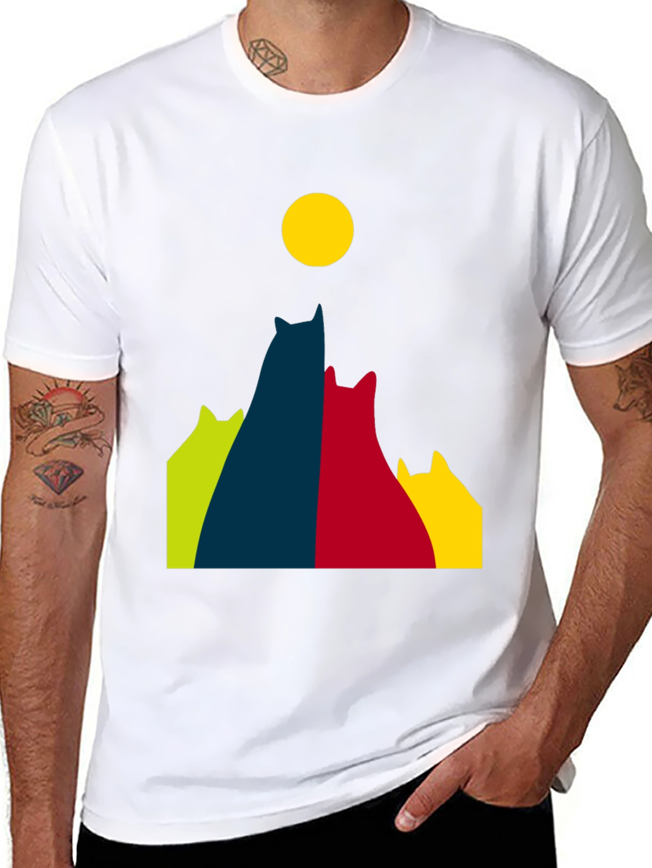 Cats Under Moon Graphic Tee - Black