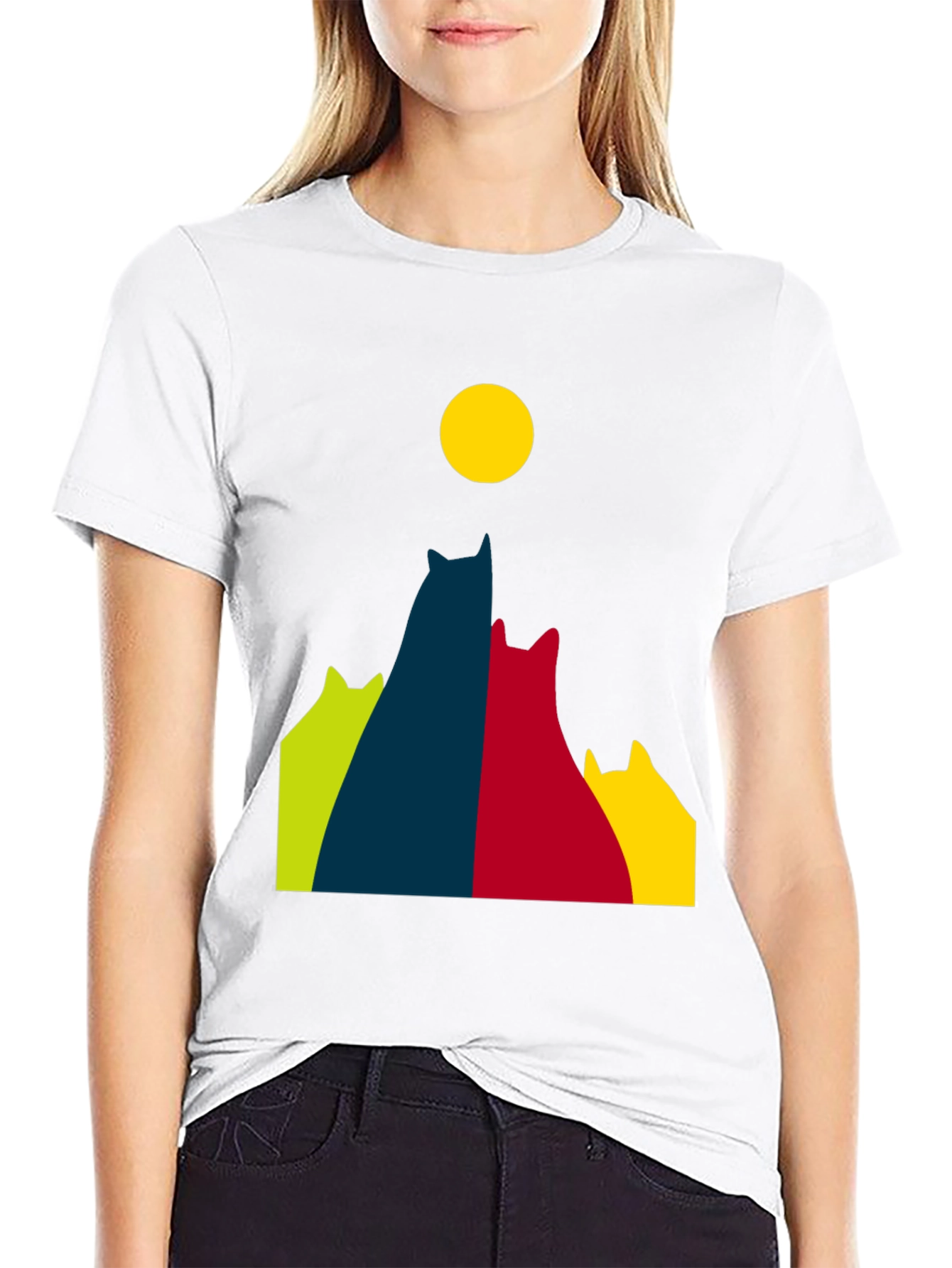 Cats Under Moon Graphic Tee - Black