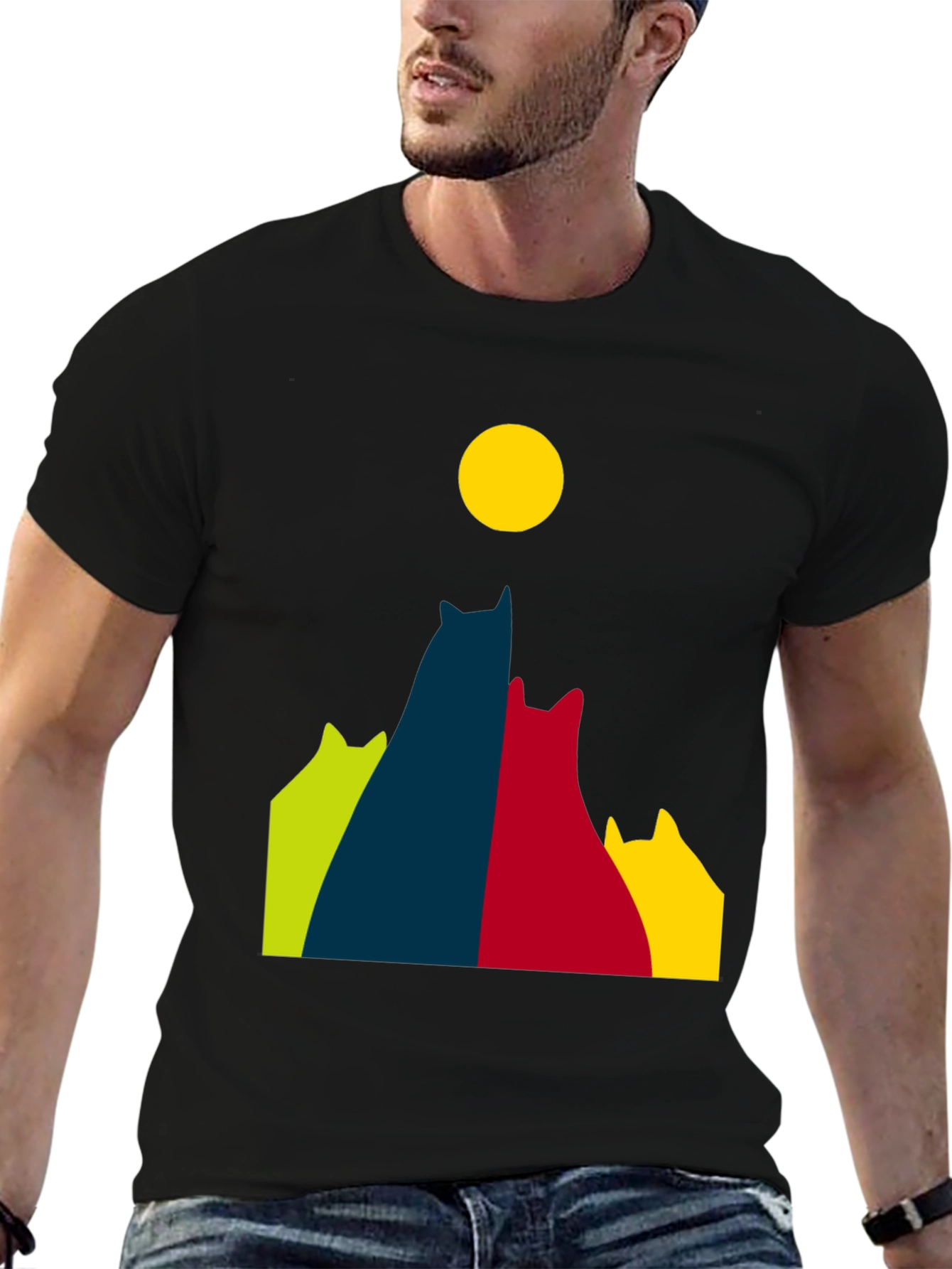 Cats Under Moon Graphic Tee - Black