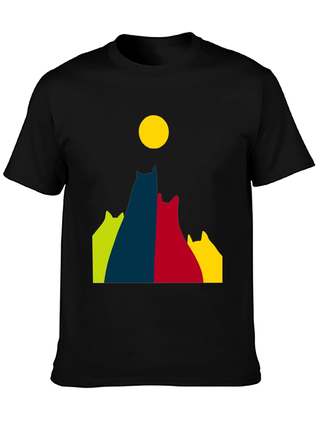 Cats Under Moon Graphic Tee - Black