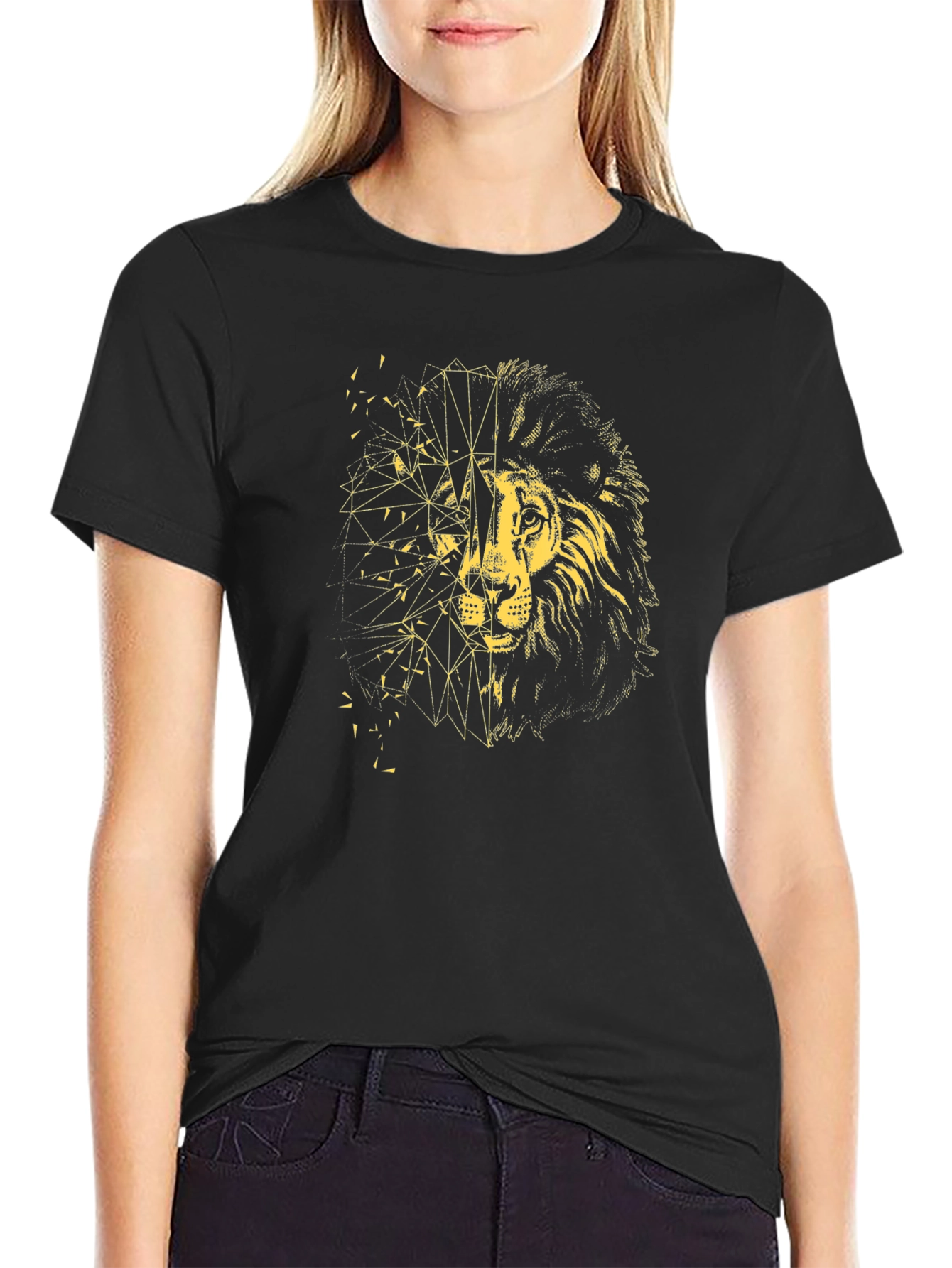 Geometric Lion Graphic Tee - Black