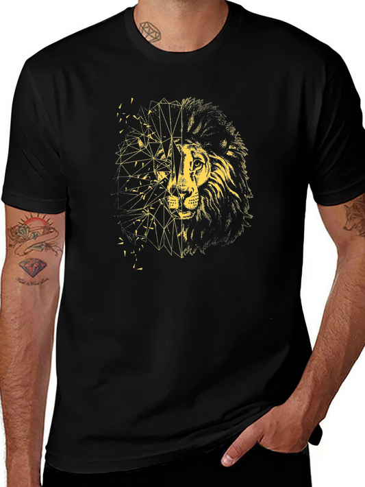 Geometric Lion Graphic Tee - Black