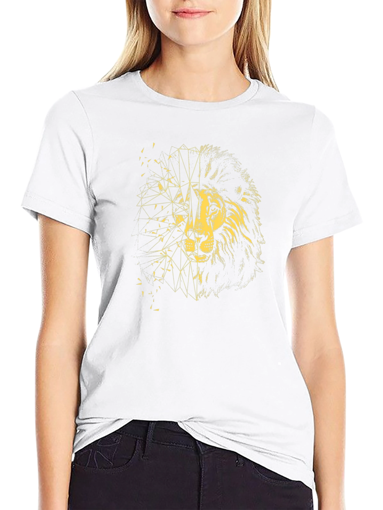 Geometric Lion Graphic Tee - Black
