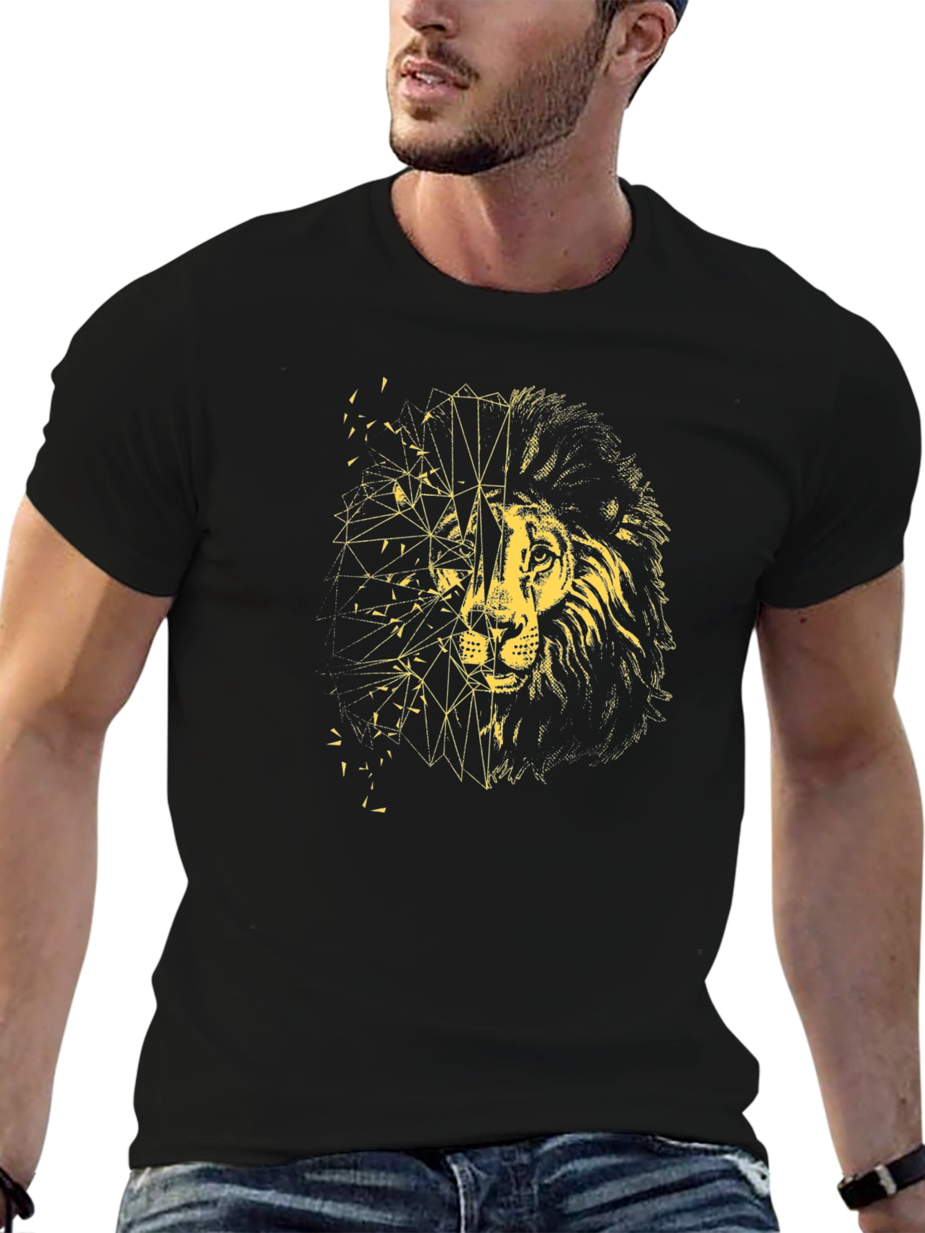 Geometric Lion Graphic Tee - Black