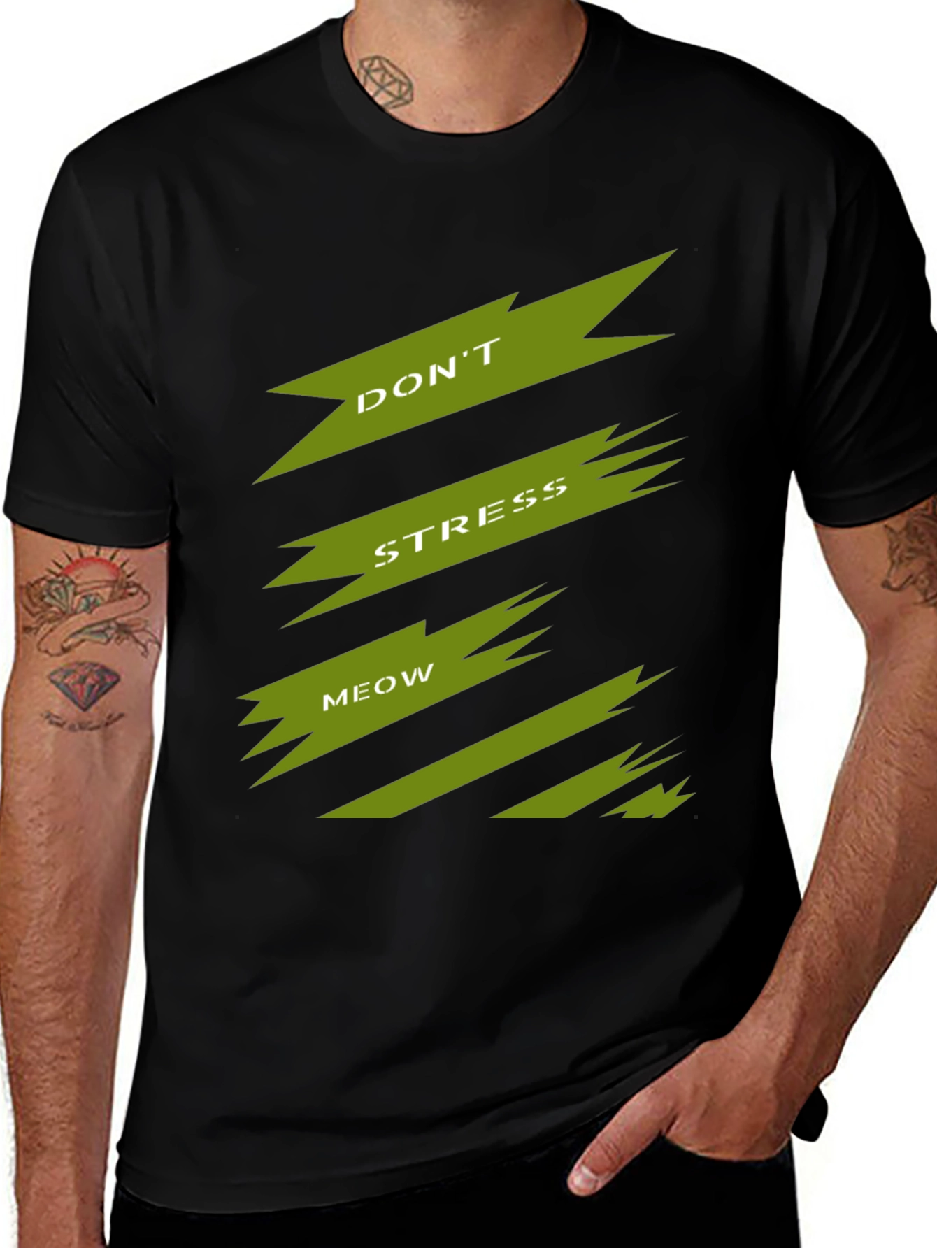 Dont Stress Meow Black Graphic T-Shirt