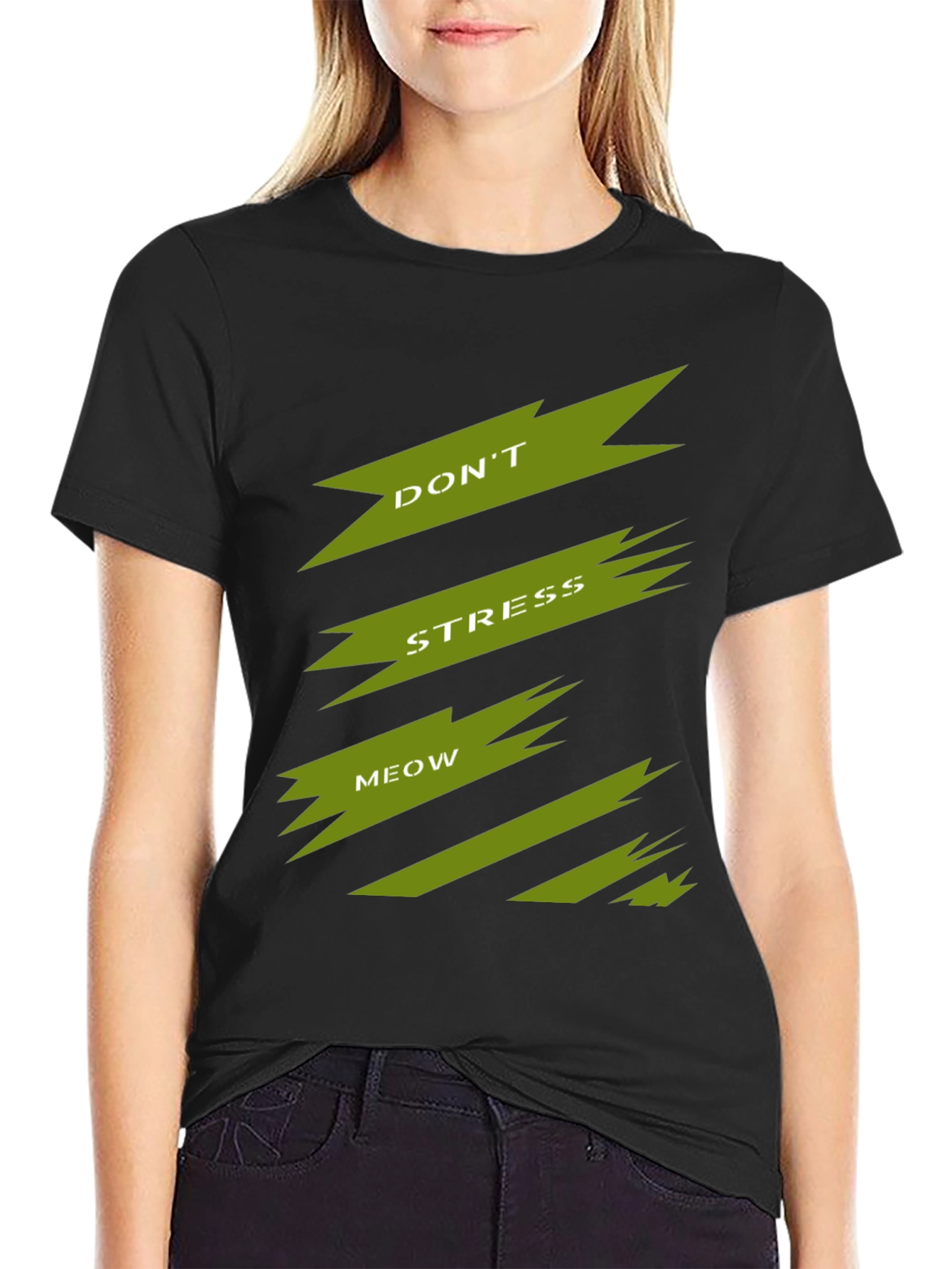 Dont Stress Meow Black Graphic T-Shirt