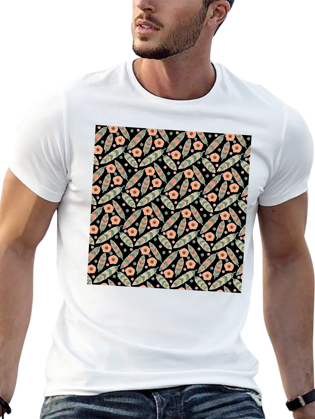 Floral Patterned Black T-Shirt