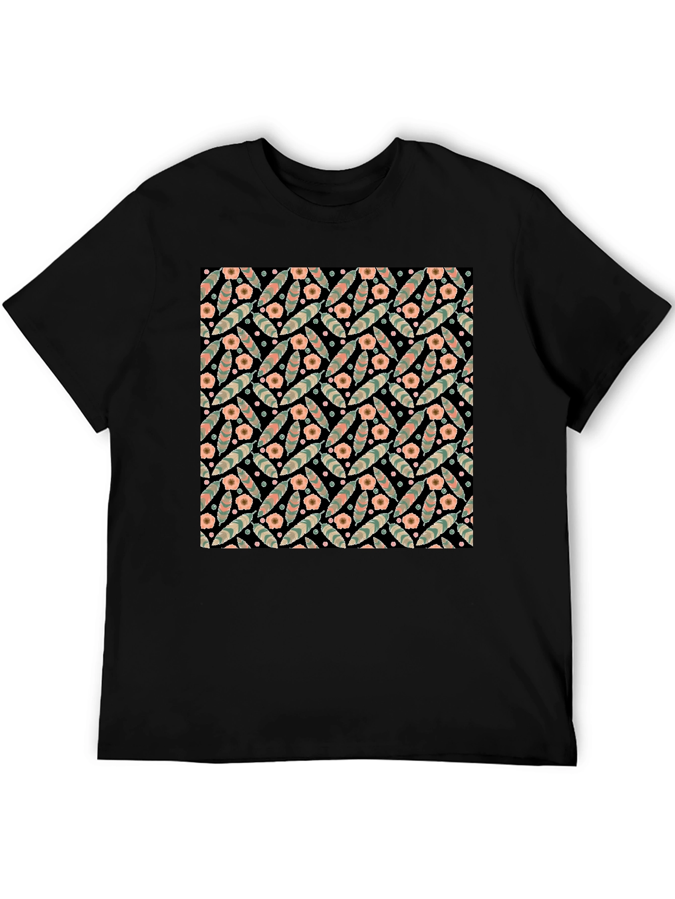 Floral Patterned Black T-Shirt