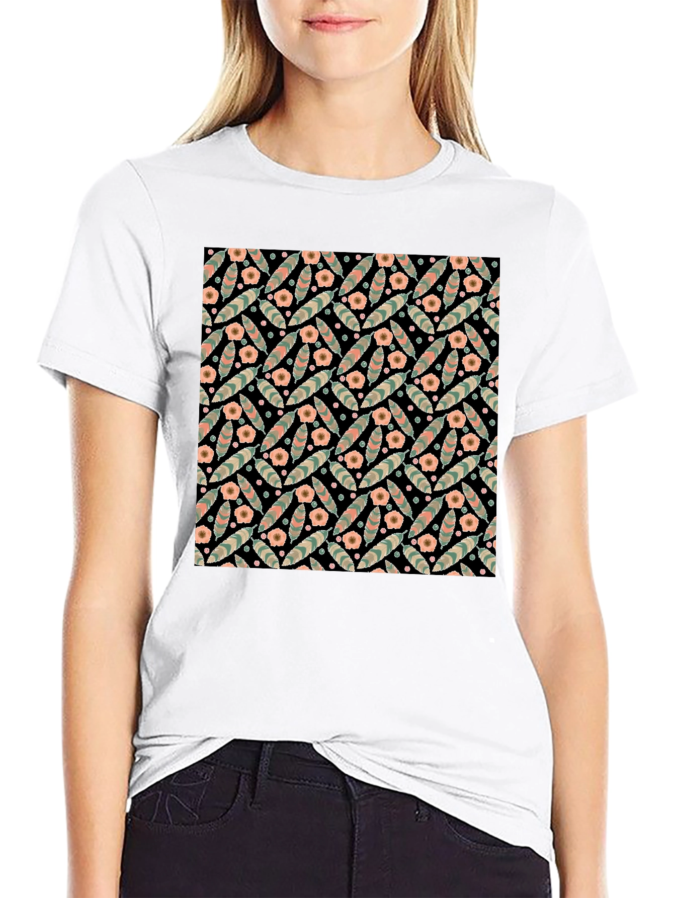 Floral Patterned Black T-Shirt