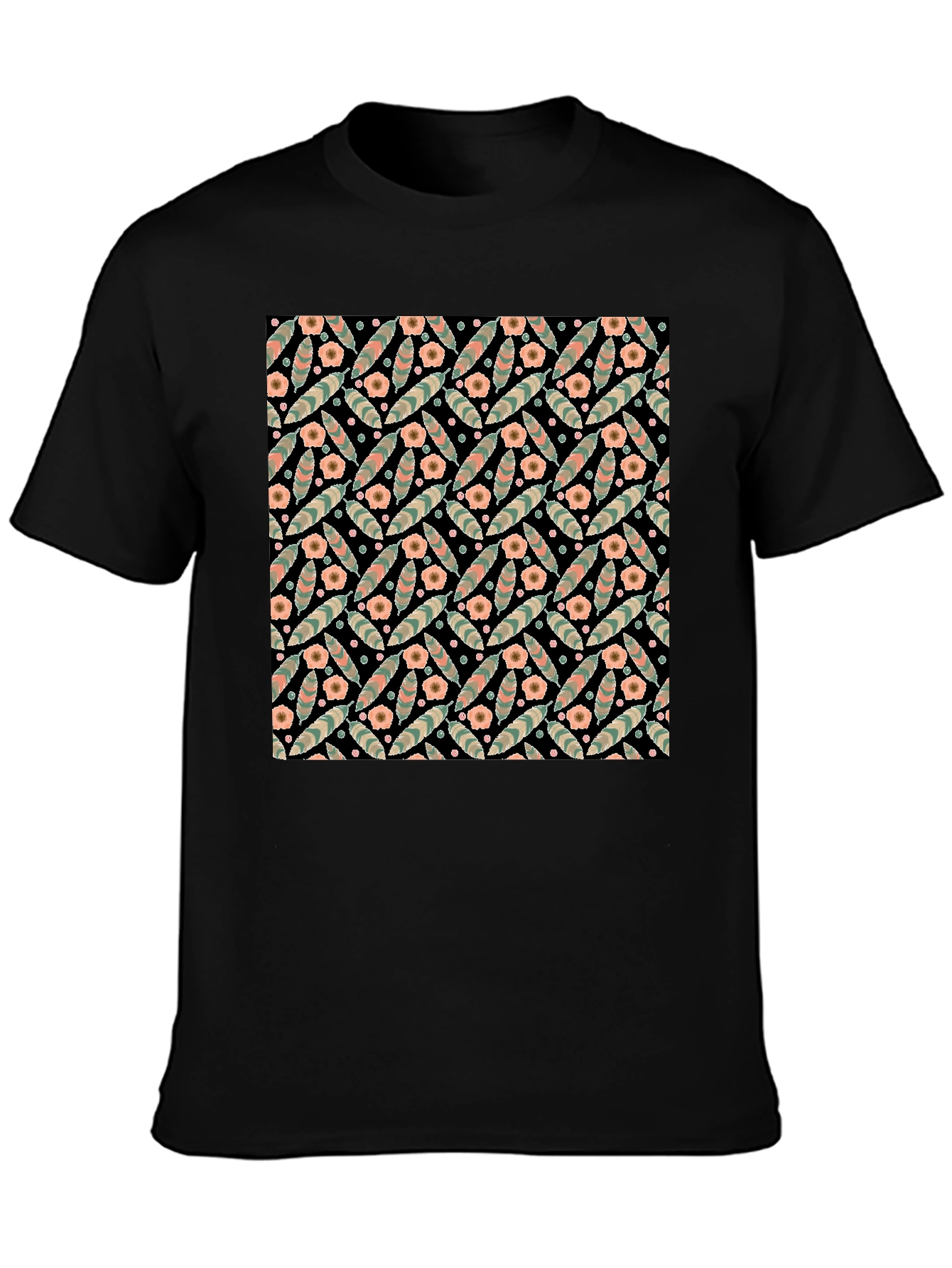 Floral Patterned Black T-Shirt
