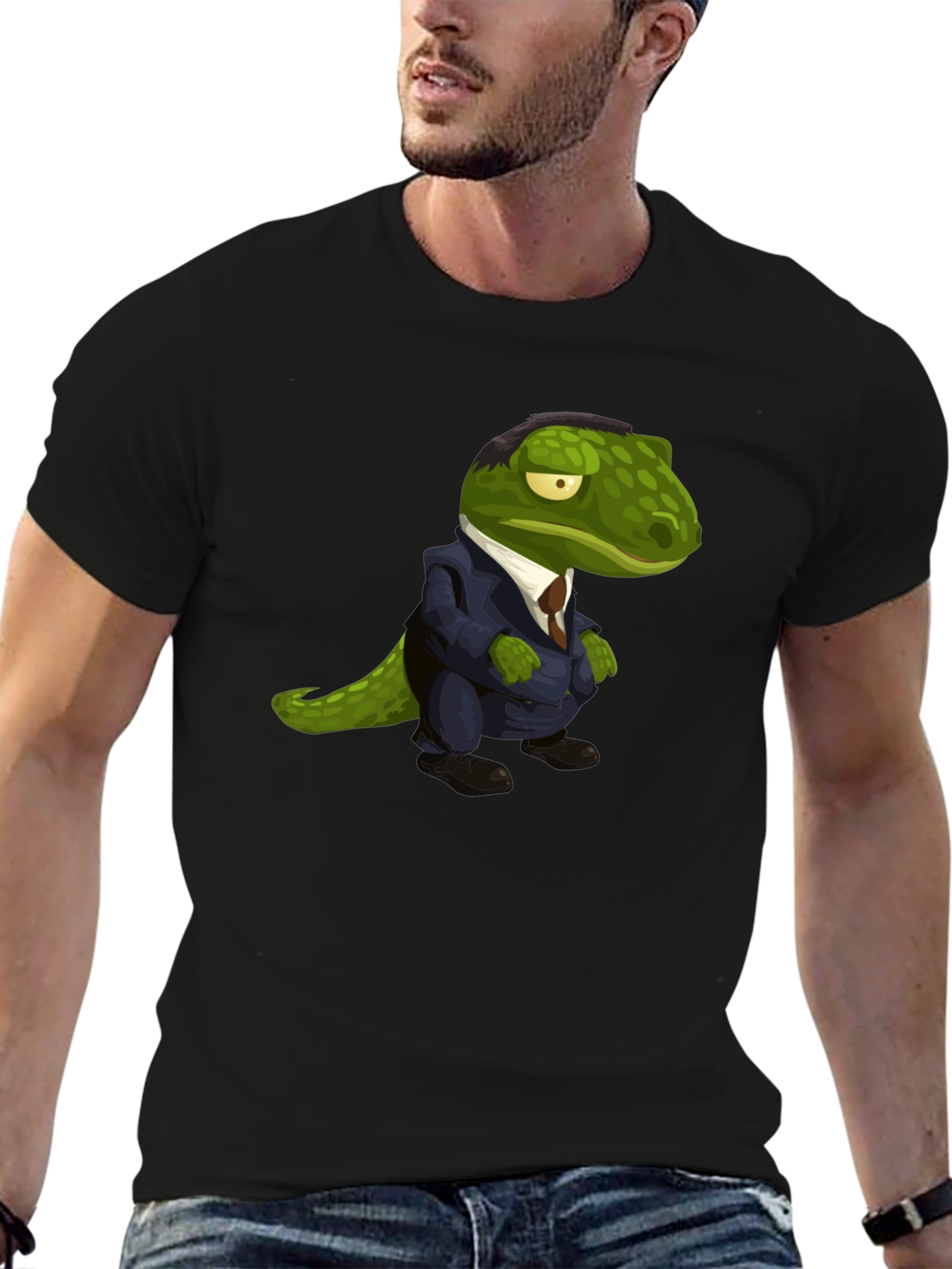 Dapper Dino T-Shirt: Green Lizard in a Suit