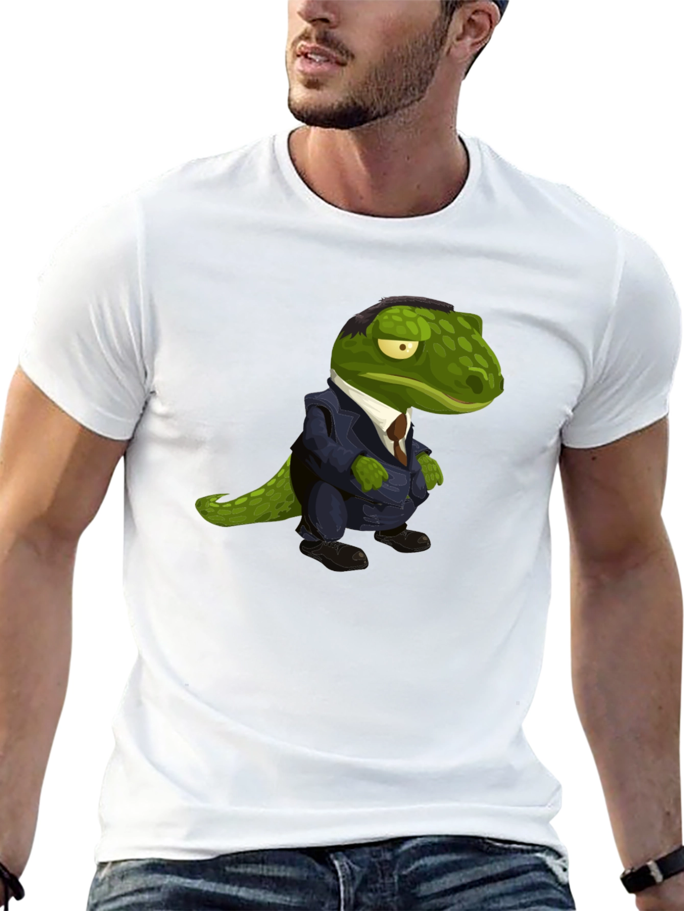 Dapper Dino T-Shirt: Green Lizard in a Suit