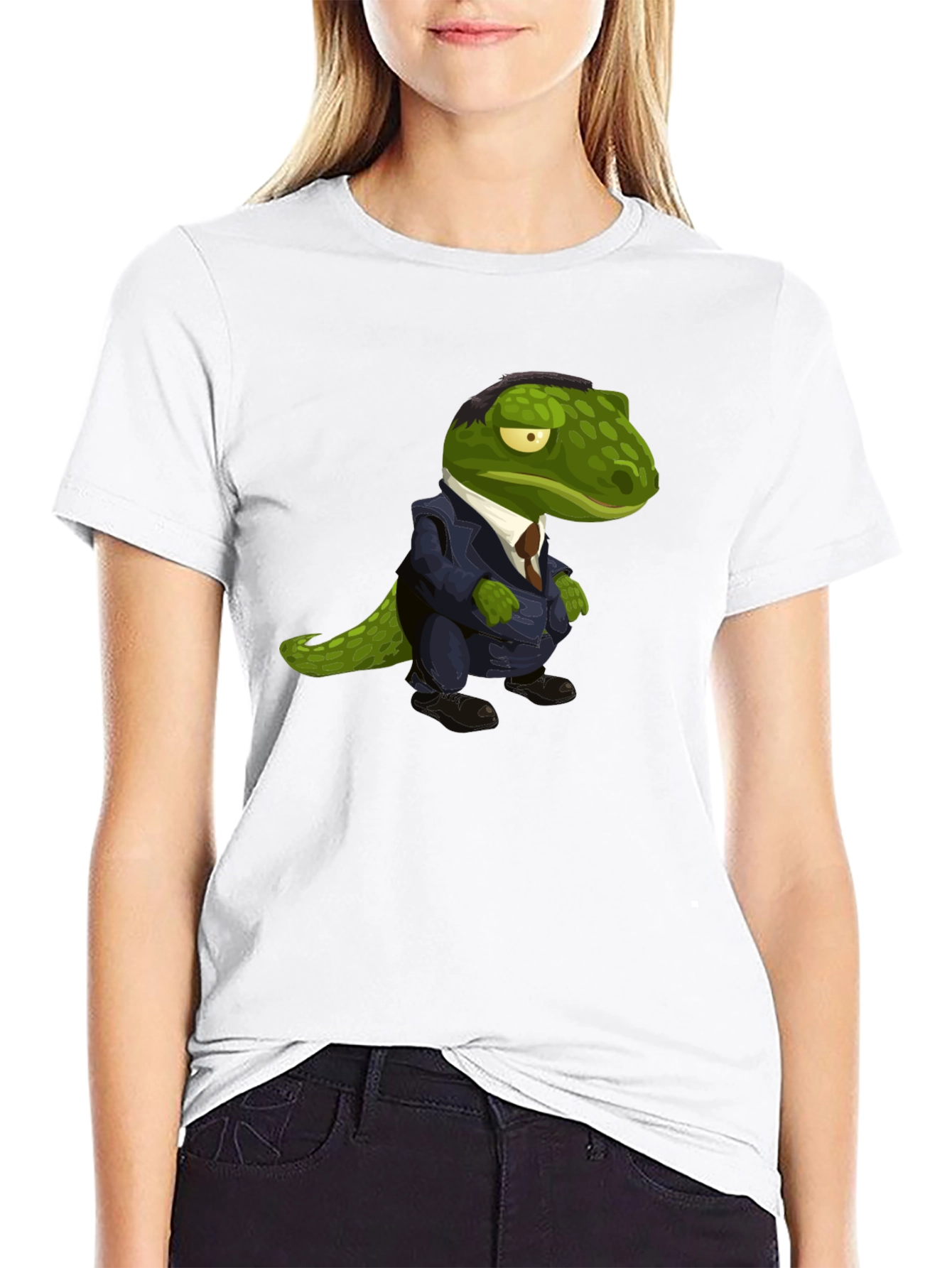 Dapper Dino T-Shirt: Green Lizard in a Suit