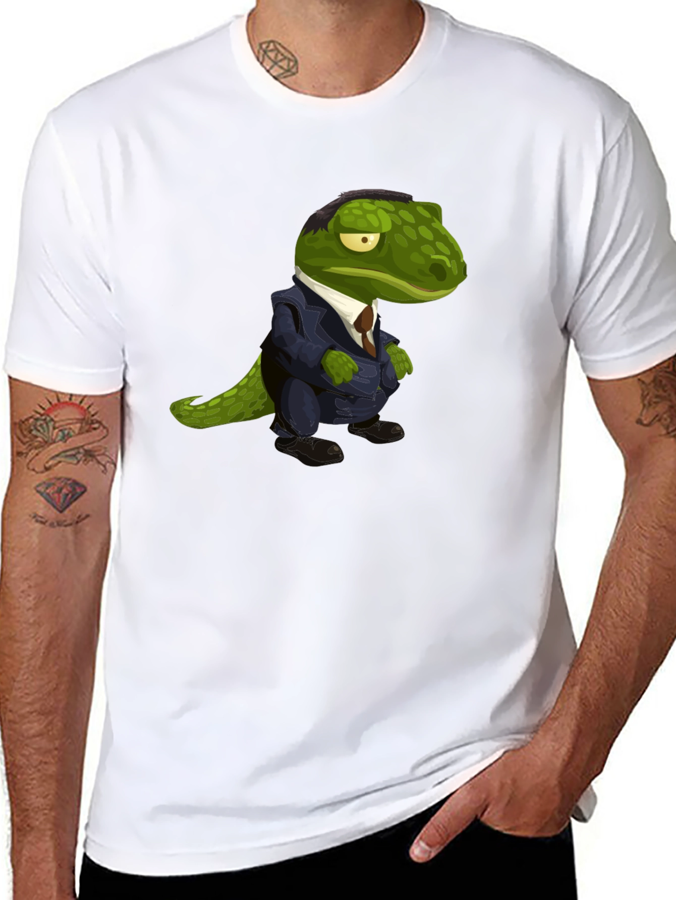 Dapper Dino T-Shirt: Green Lizard in a Suit