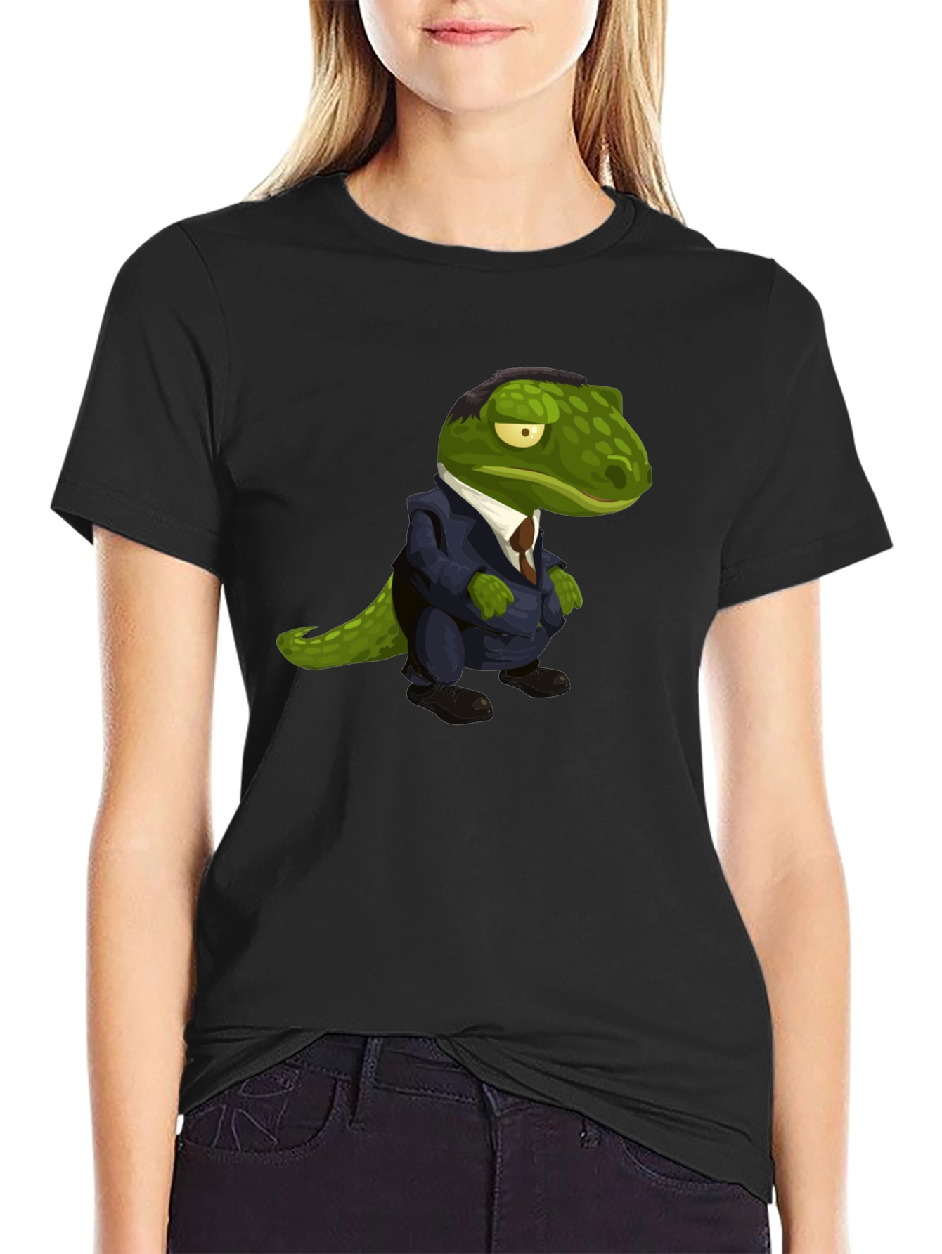 Dapper Dino T-Shirt: Green Lizard in a Suit