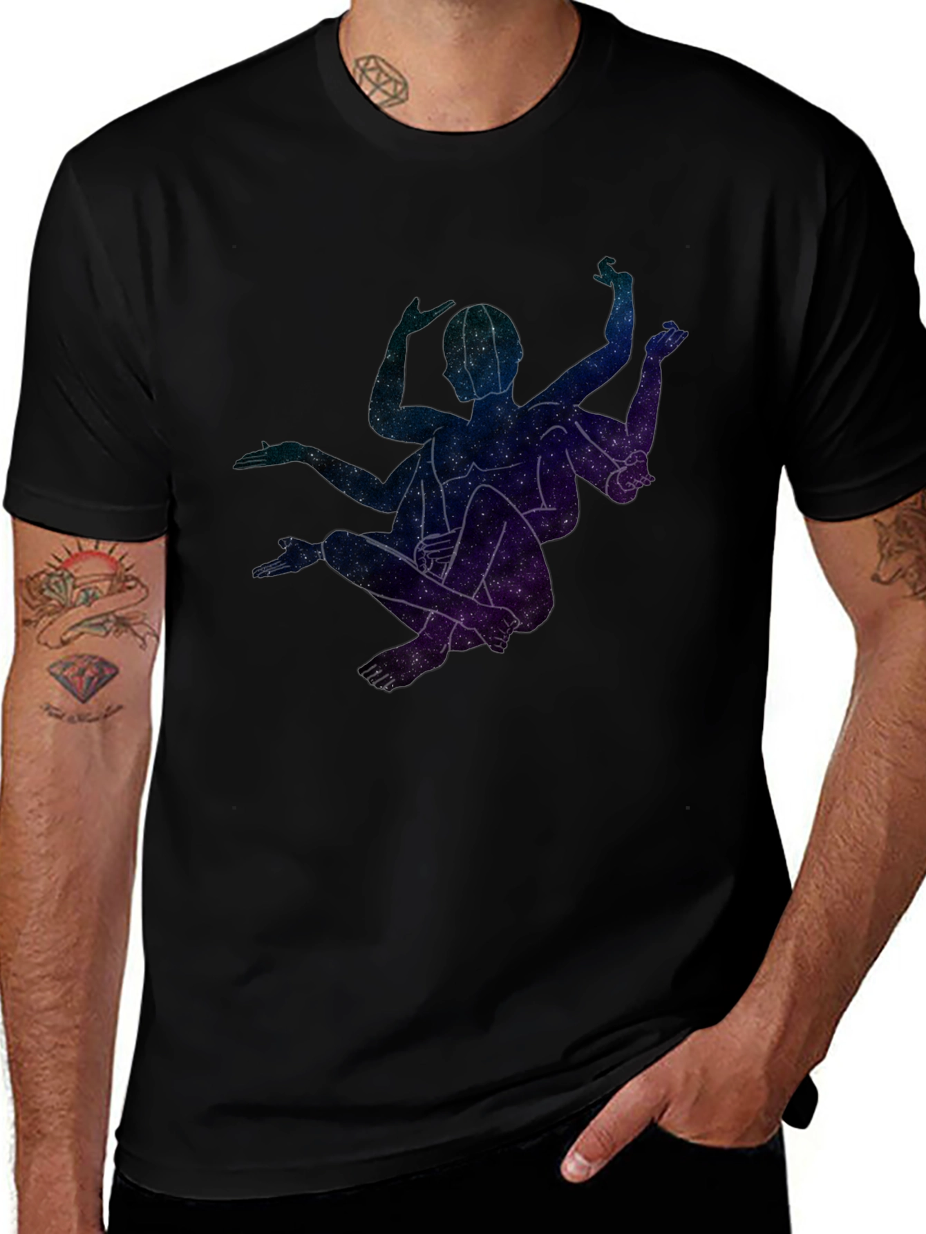 Celestial Yoga Pose Black T-Shirt