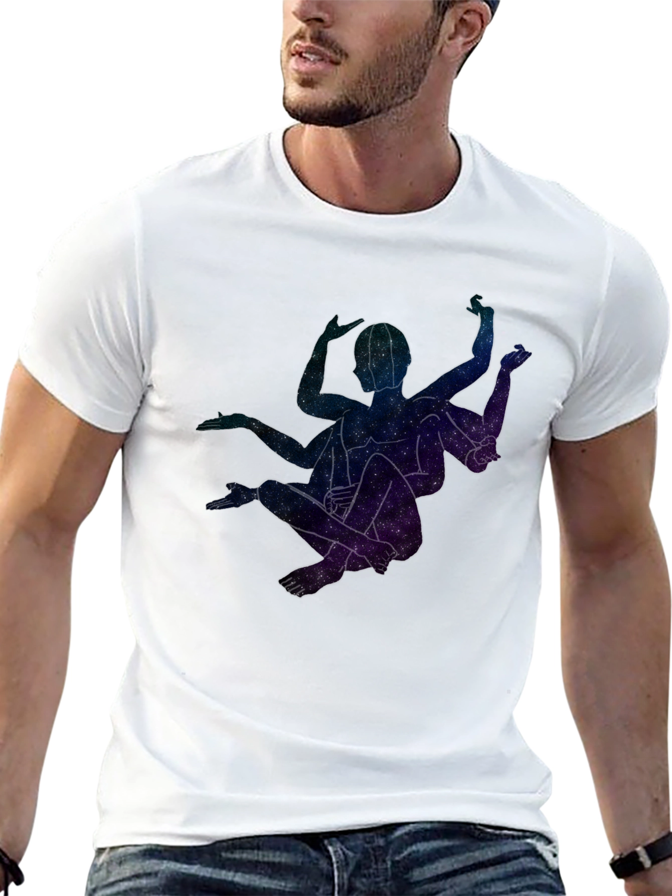 Celestial Yoga Pose Black T-Shirt