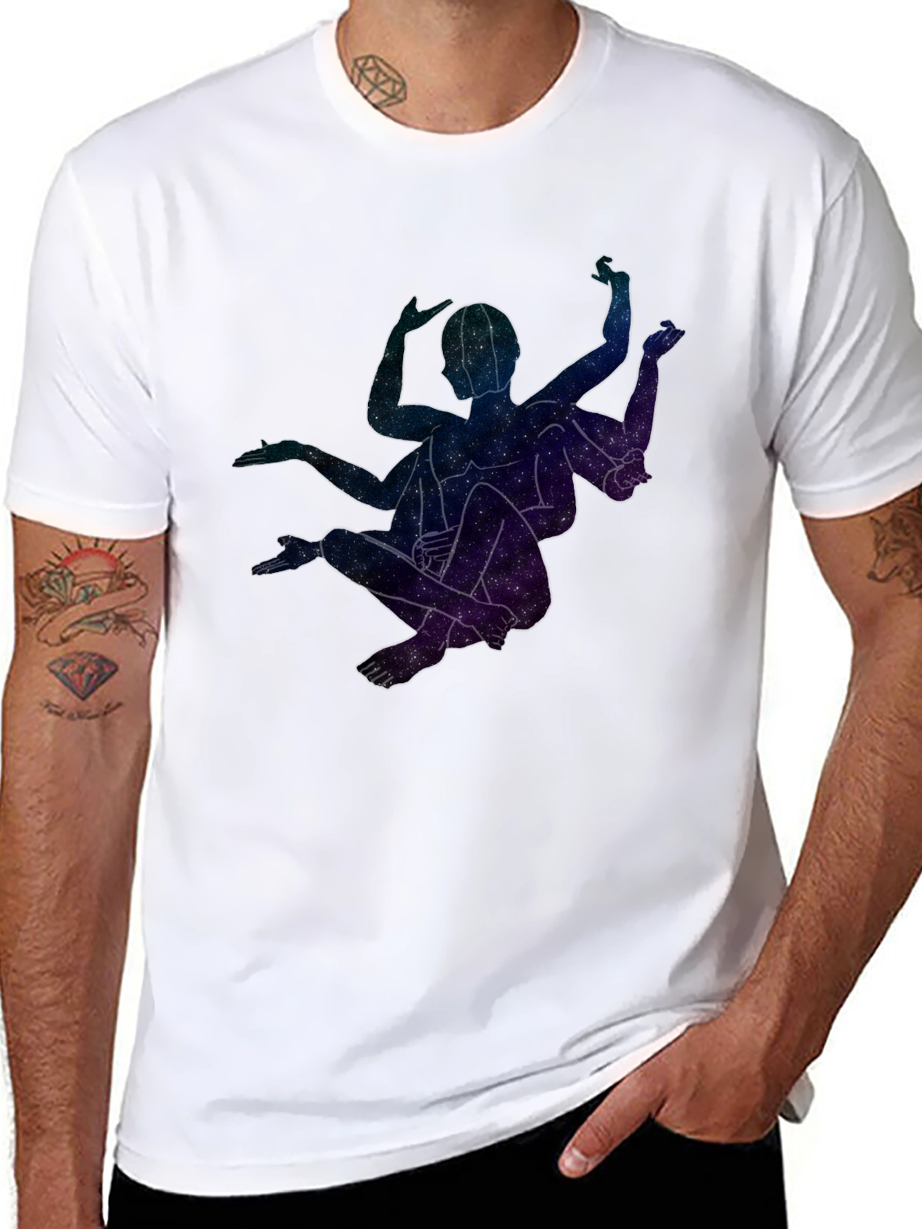 Celestial Yoga Pose Black T-Shirt