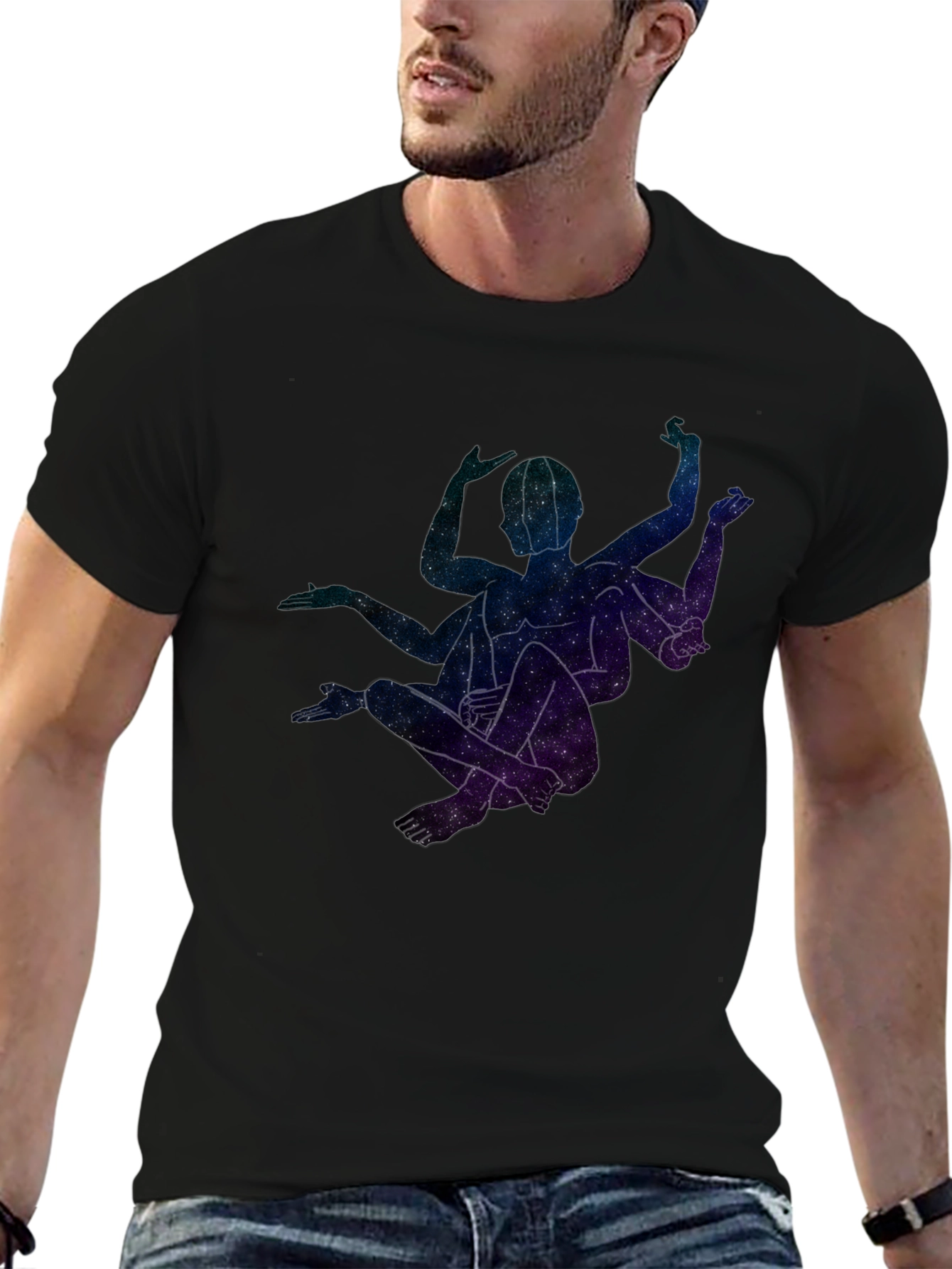 Celestial Yoga Pose Black T-Shirt