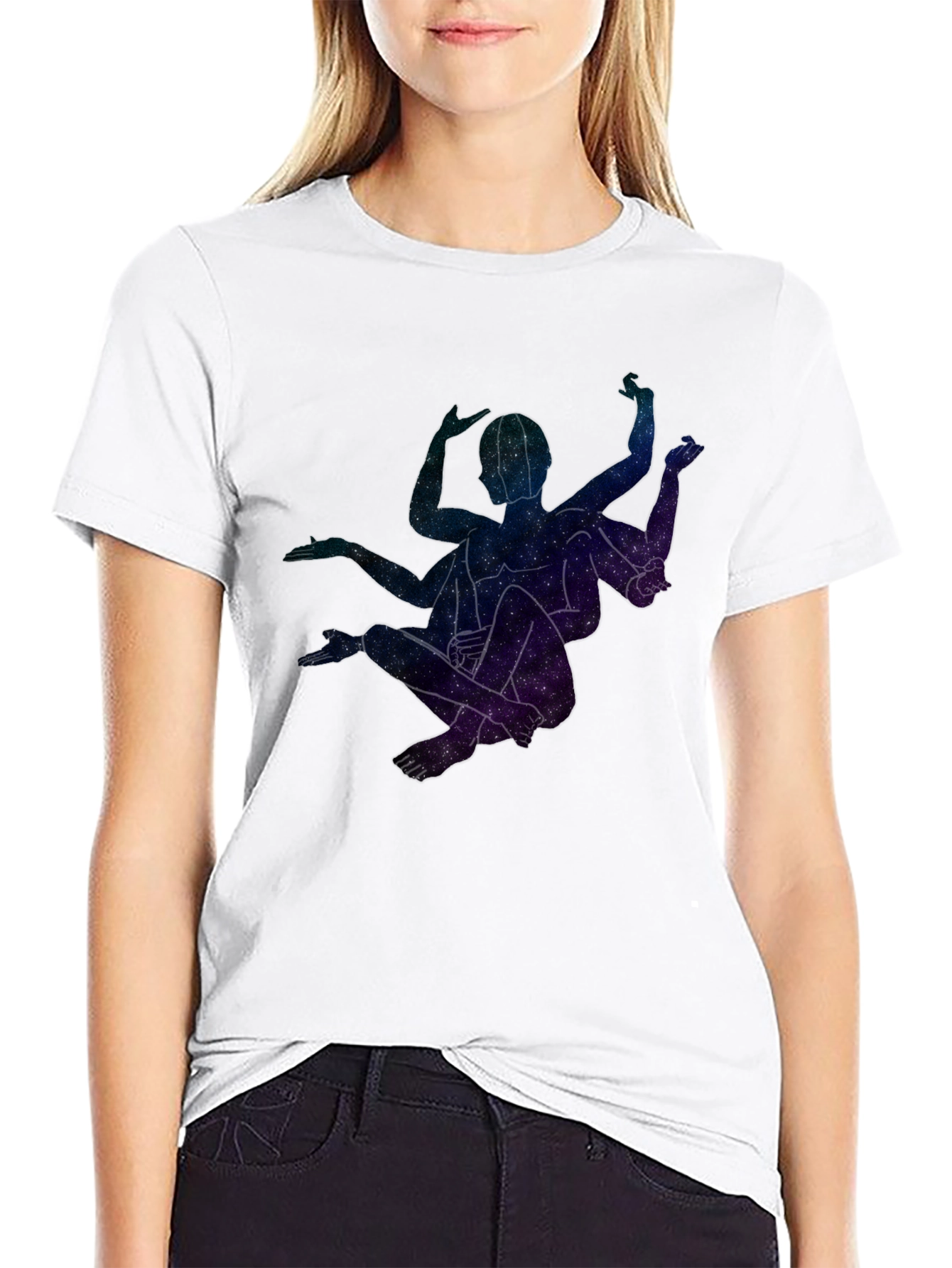 Celestial Yoga Pose Black T-Shirt
