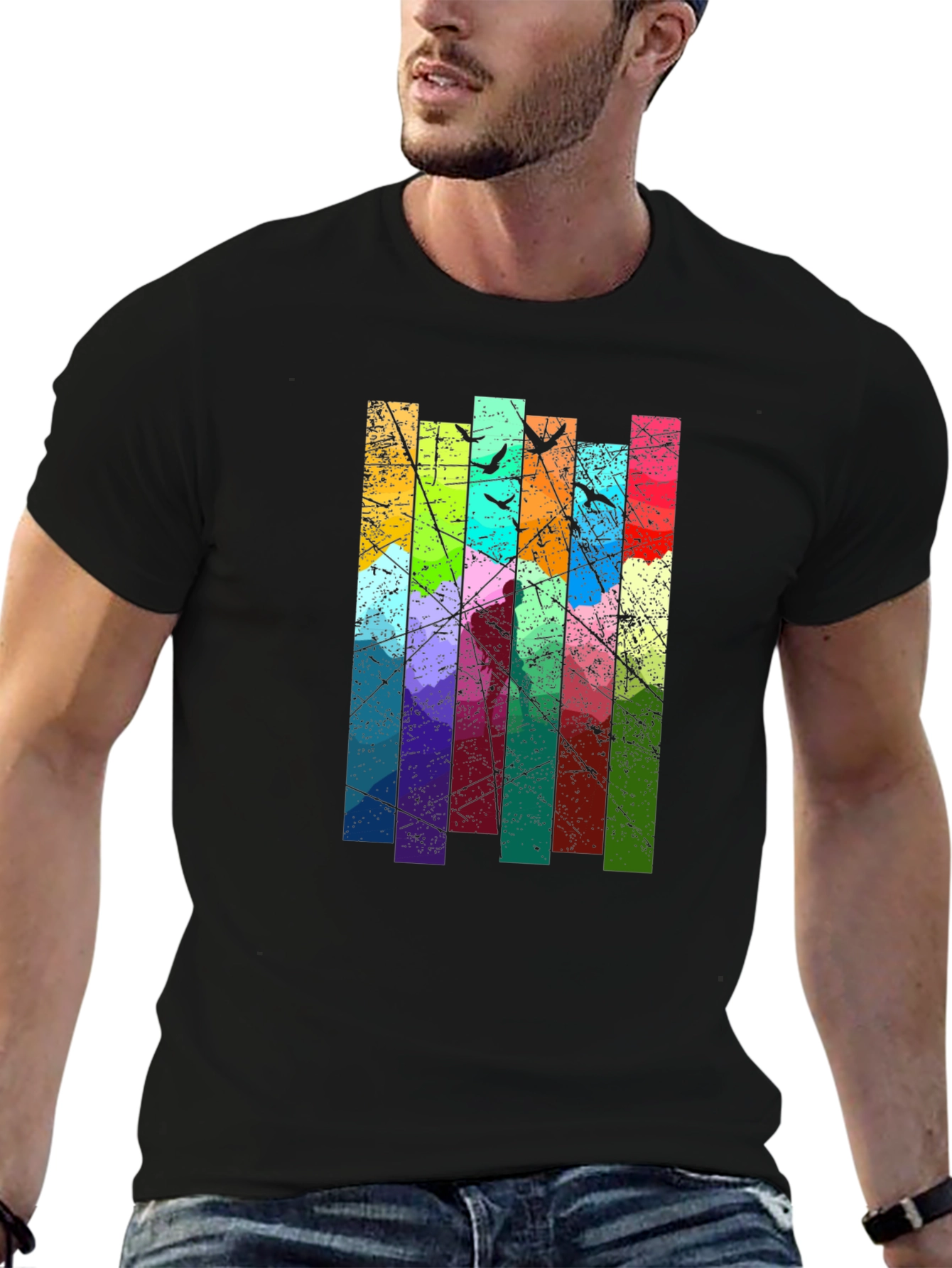 Abstract Art Birds on a Wire Graphic T-Shirt