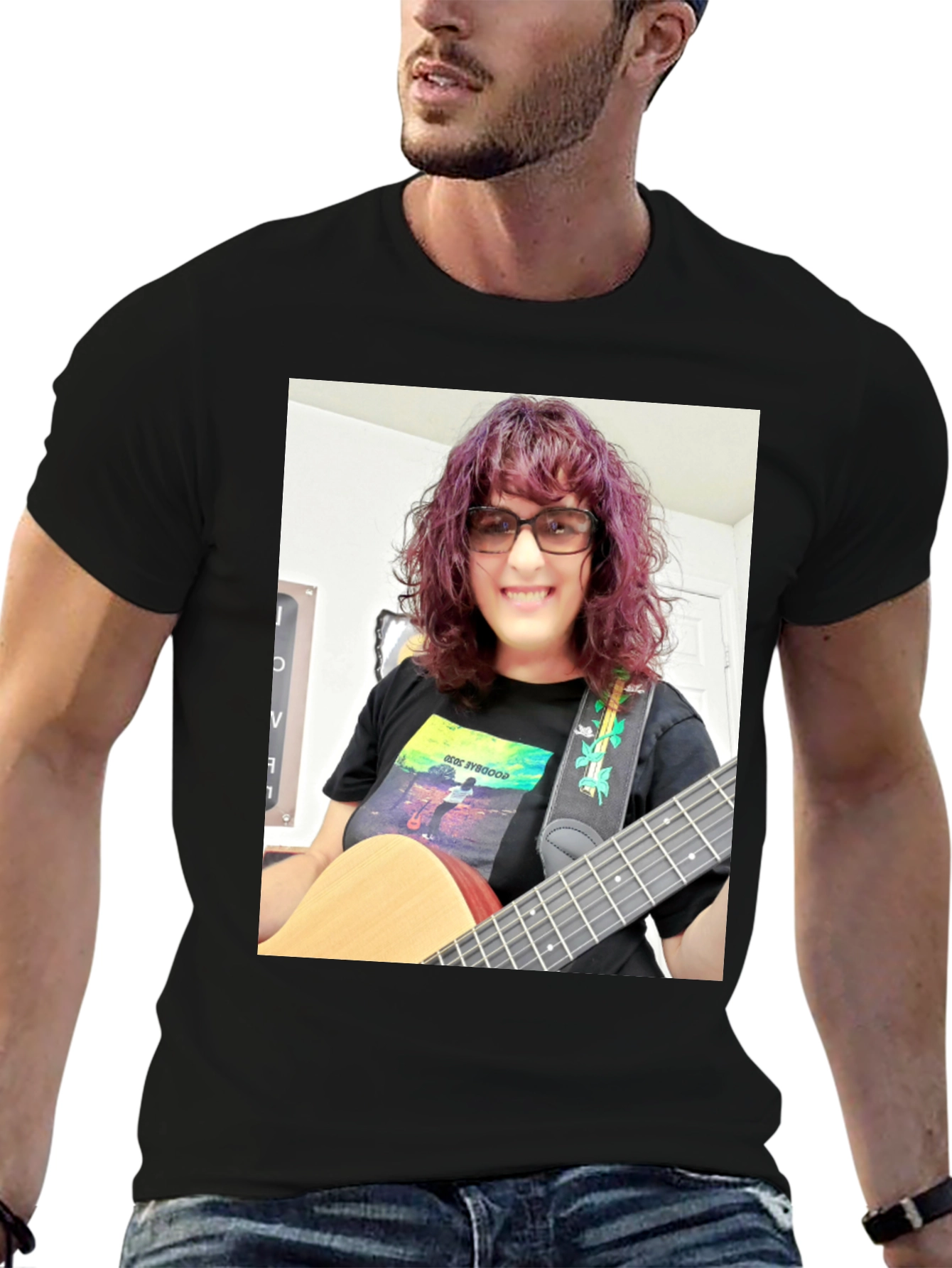 Guitar Player Graphic Tee - Black Cotton T-Shirt