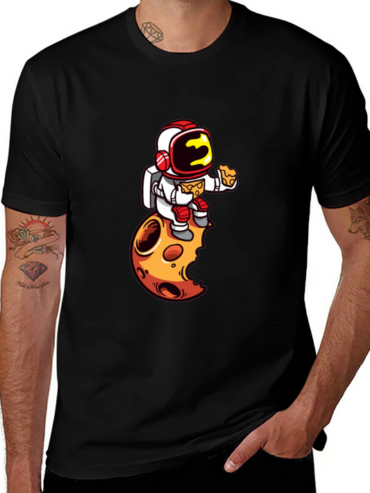 Astronaut Moon Pizza Graphic T-Shirt