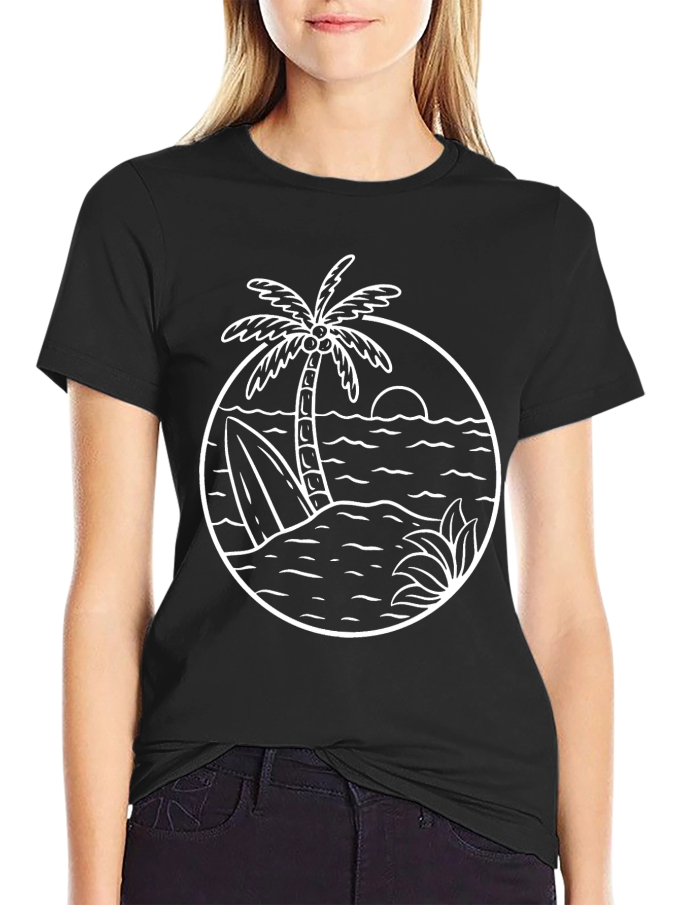Island Vibes Graphic Tee - Black Cotton T-Shirt