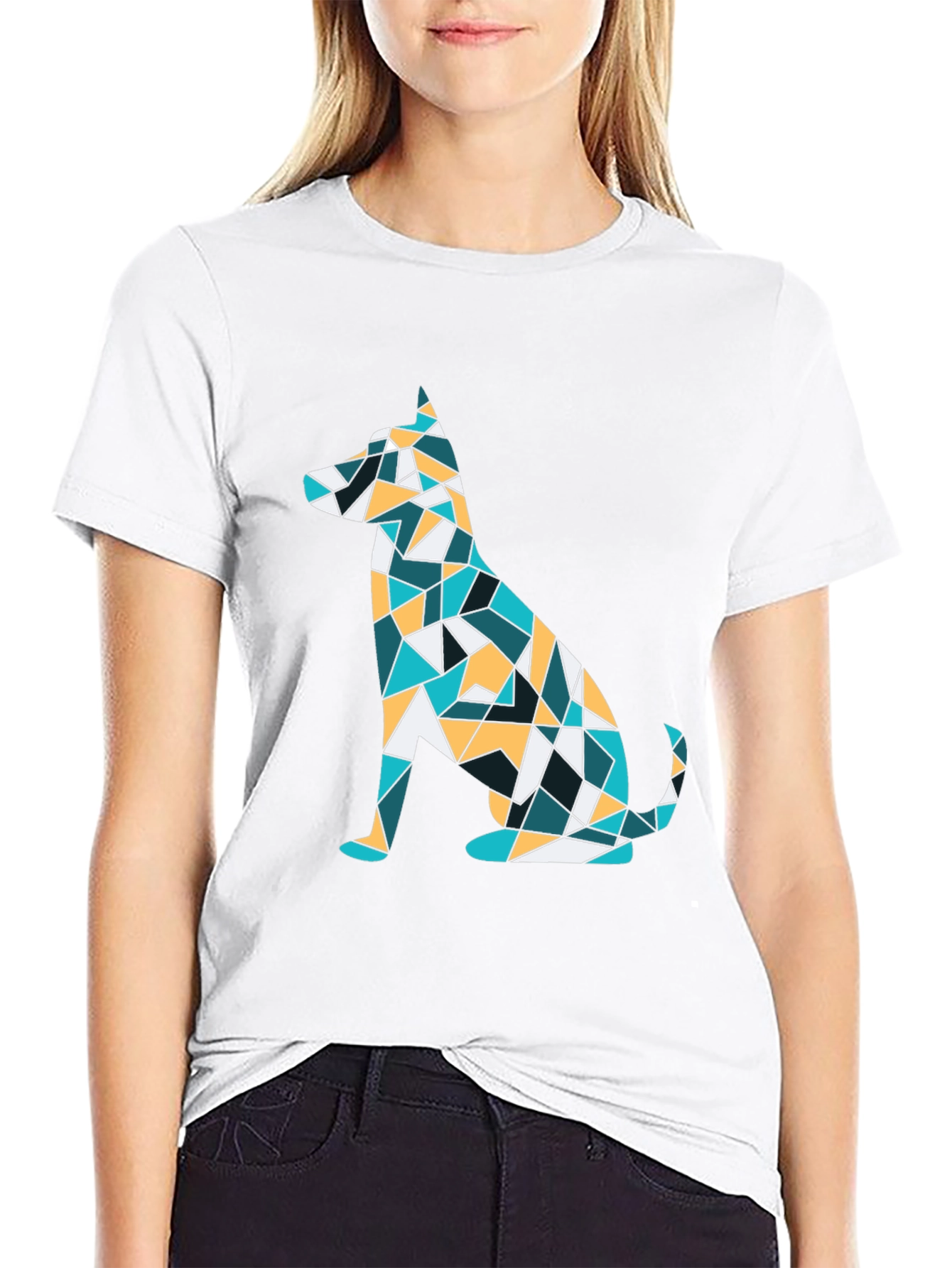 Geometric Dog Print Tee - Abstract Puppy Design