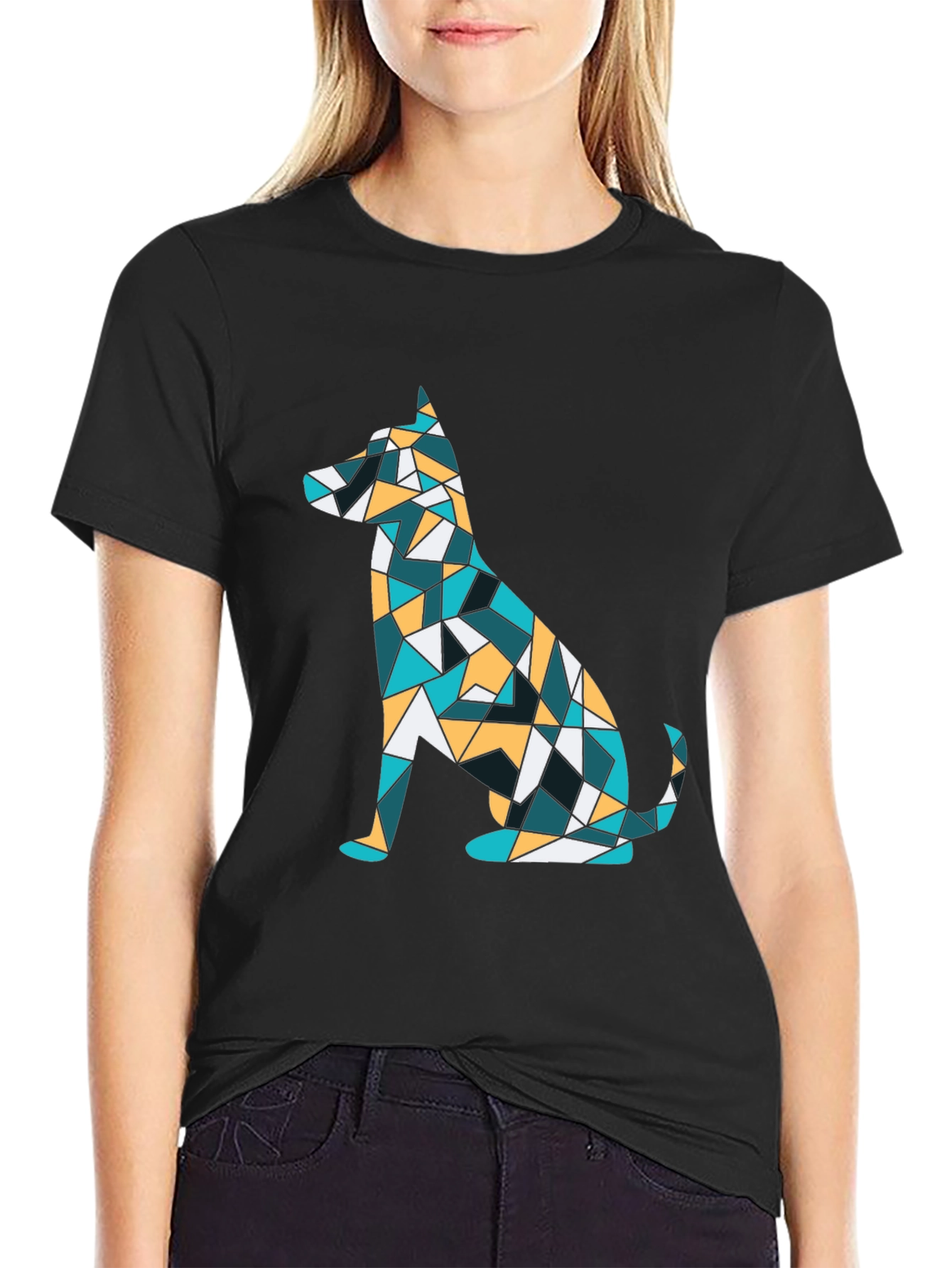 Geometric Dog Print Tee - Abstract Puppy Design