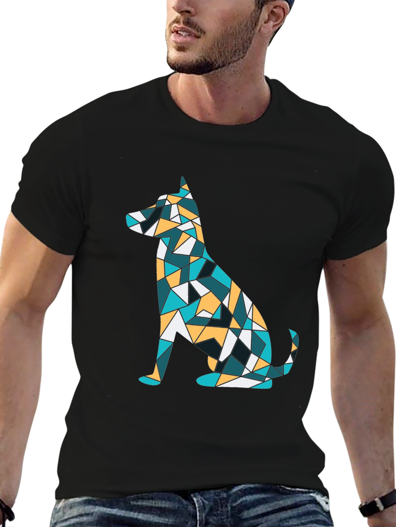 Geometric Dog Print Tee - Abstract Puppy Design