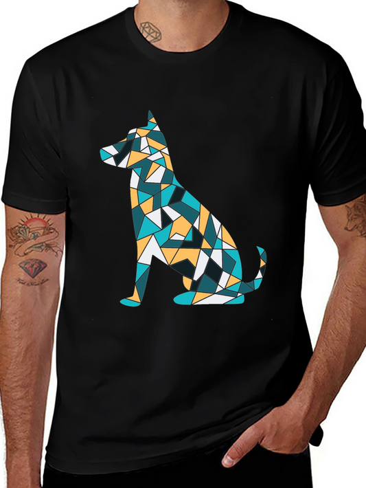 Geometric Dog Print Tee - Abstract Puppy Design