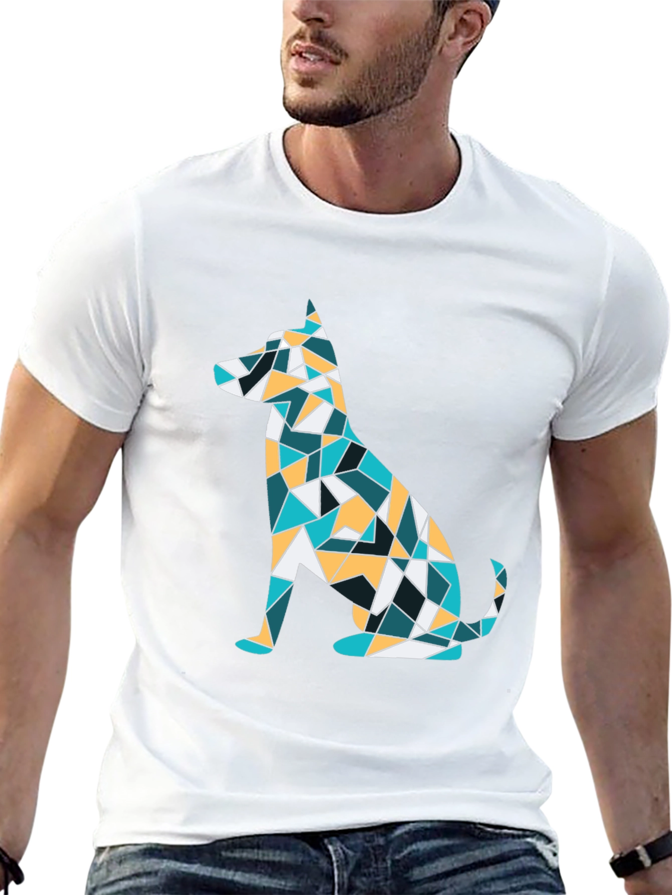 Geometric Dog Print Tee - Abstract Puppy Design