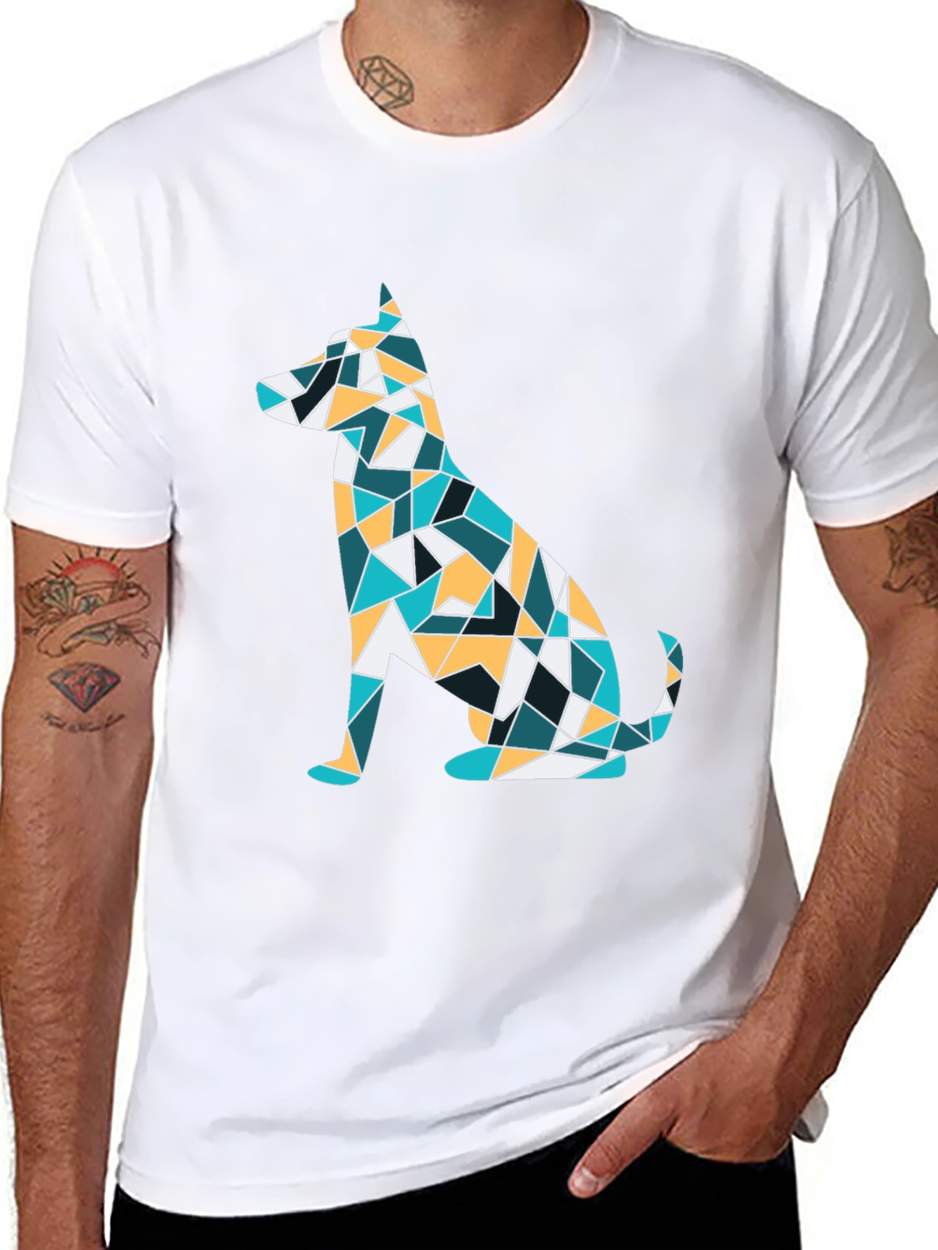 Geometric Dog Print Tee - Abstract Puppy Design