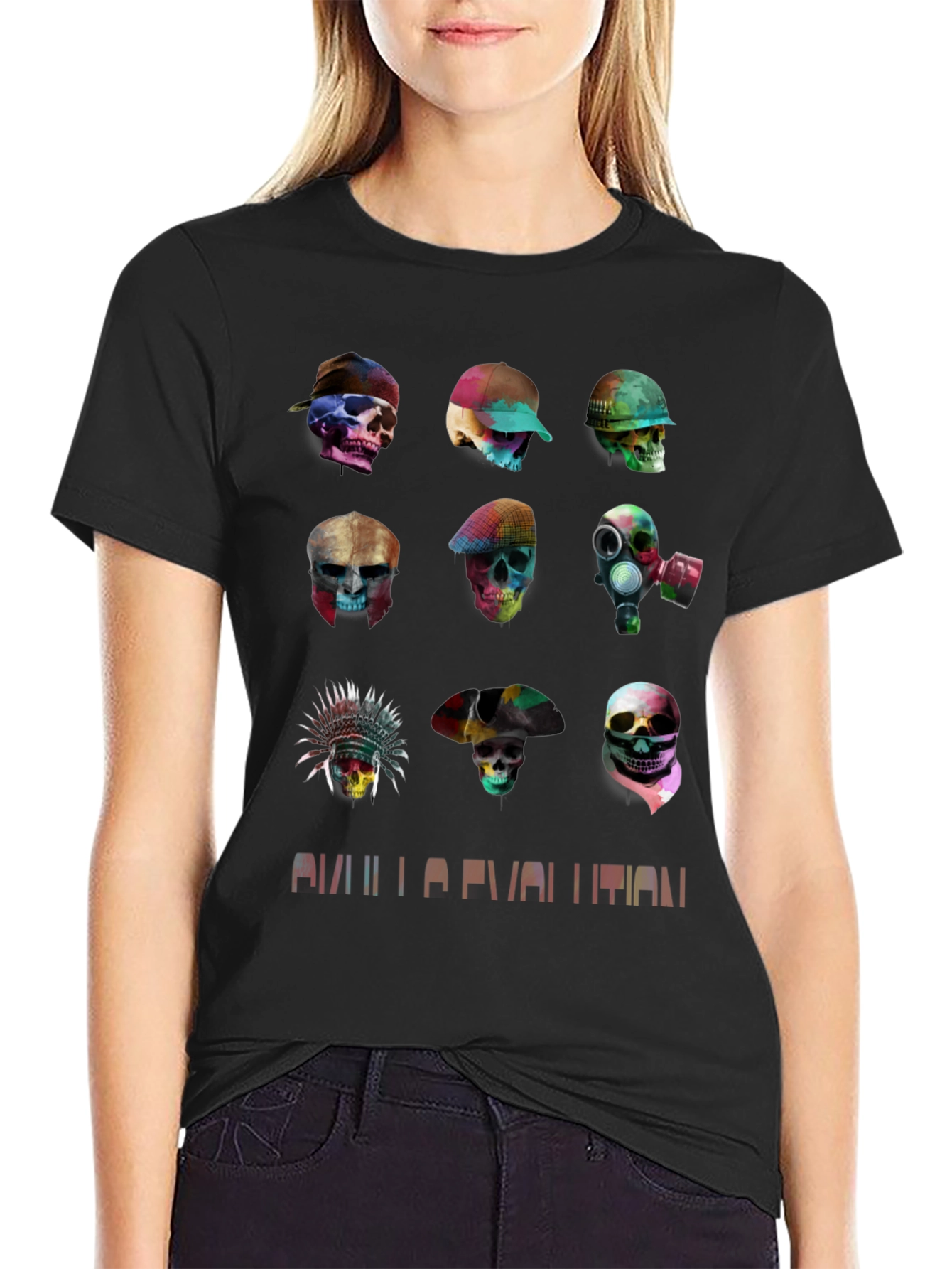 Skull Evolution Graphic Tee - Stylish Black T-Shirt