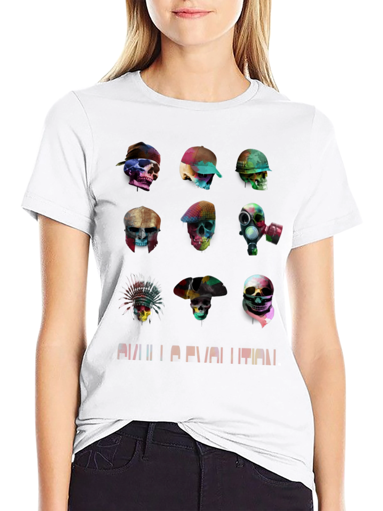 Skull Evolution Graphic Tee - Stylish Black T-Shirt