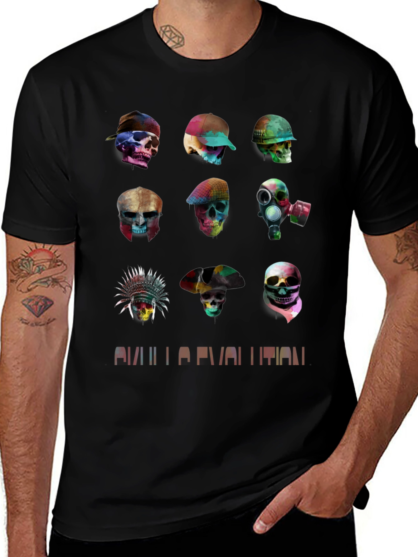 Skull Evolution Graphic Tee - Stylish Black T-Shirt