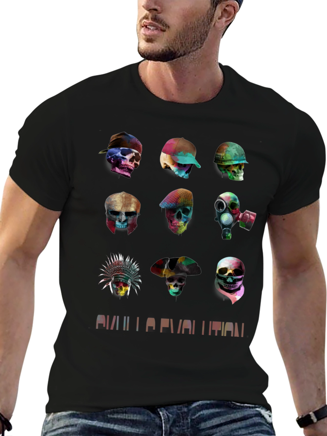 Skull Evolution Graphic Tee - Stylish Black T-Shirt