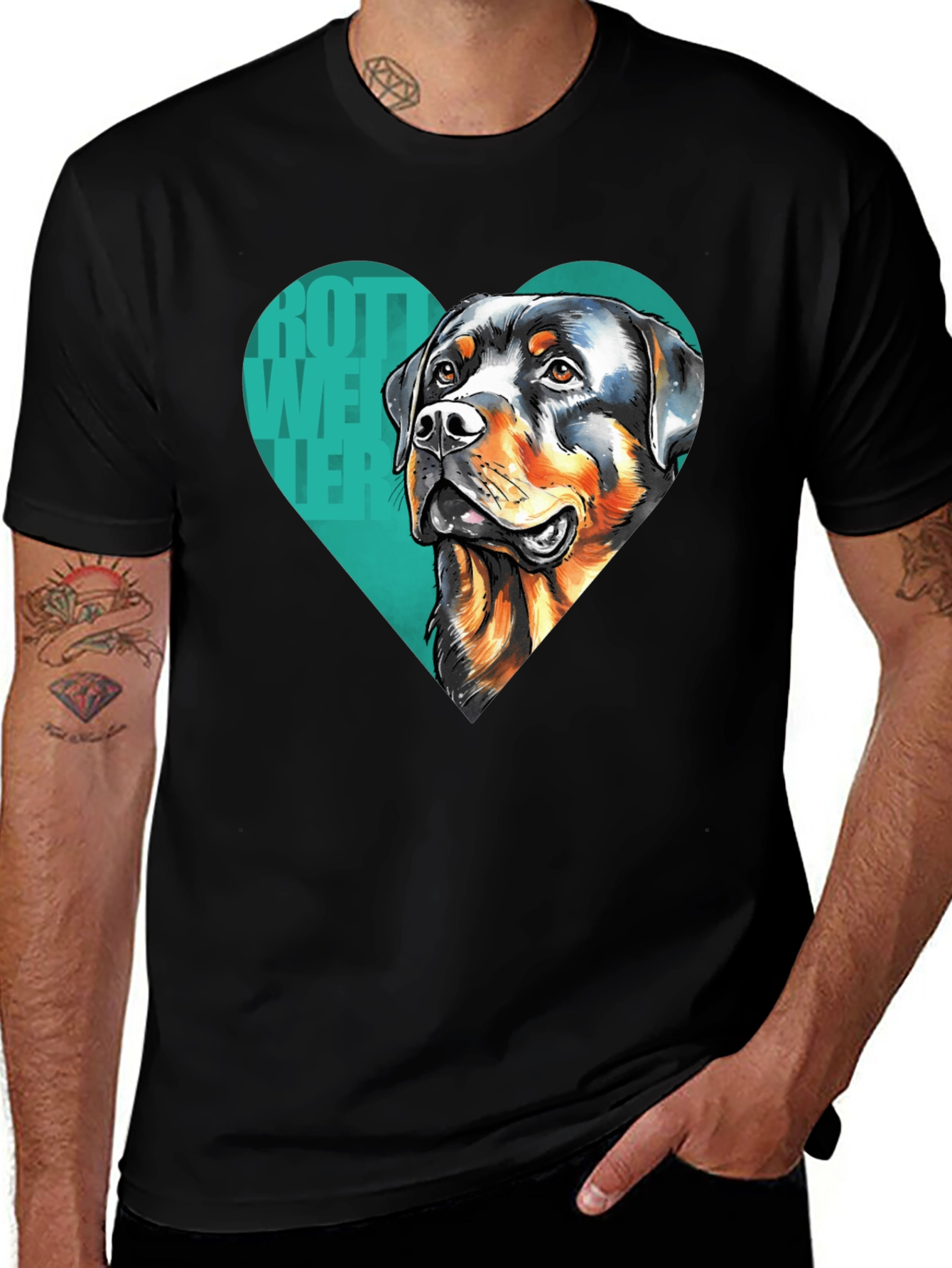 Rottweiler Heart Graphic Tee - Black